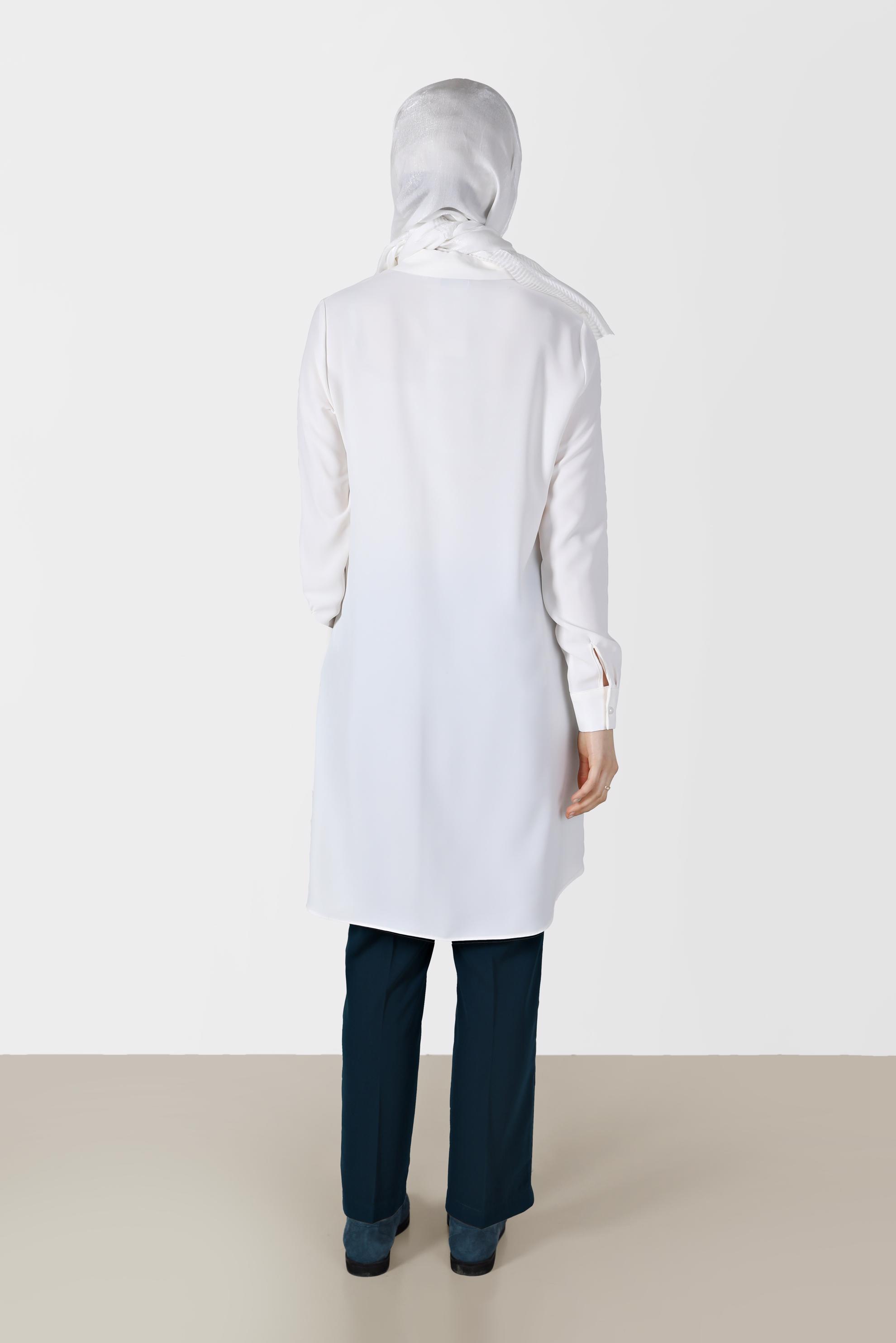 Tesettür giyim EKRU GÖMLEK YAKA TUNİK 41557