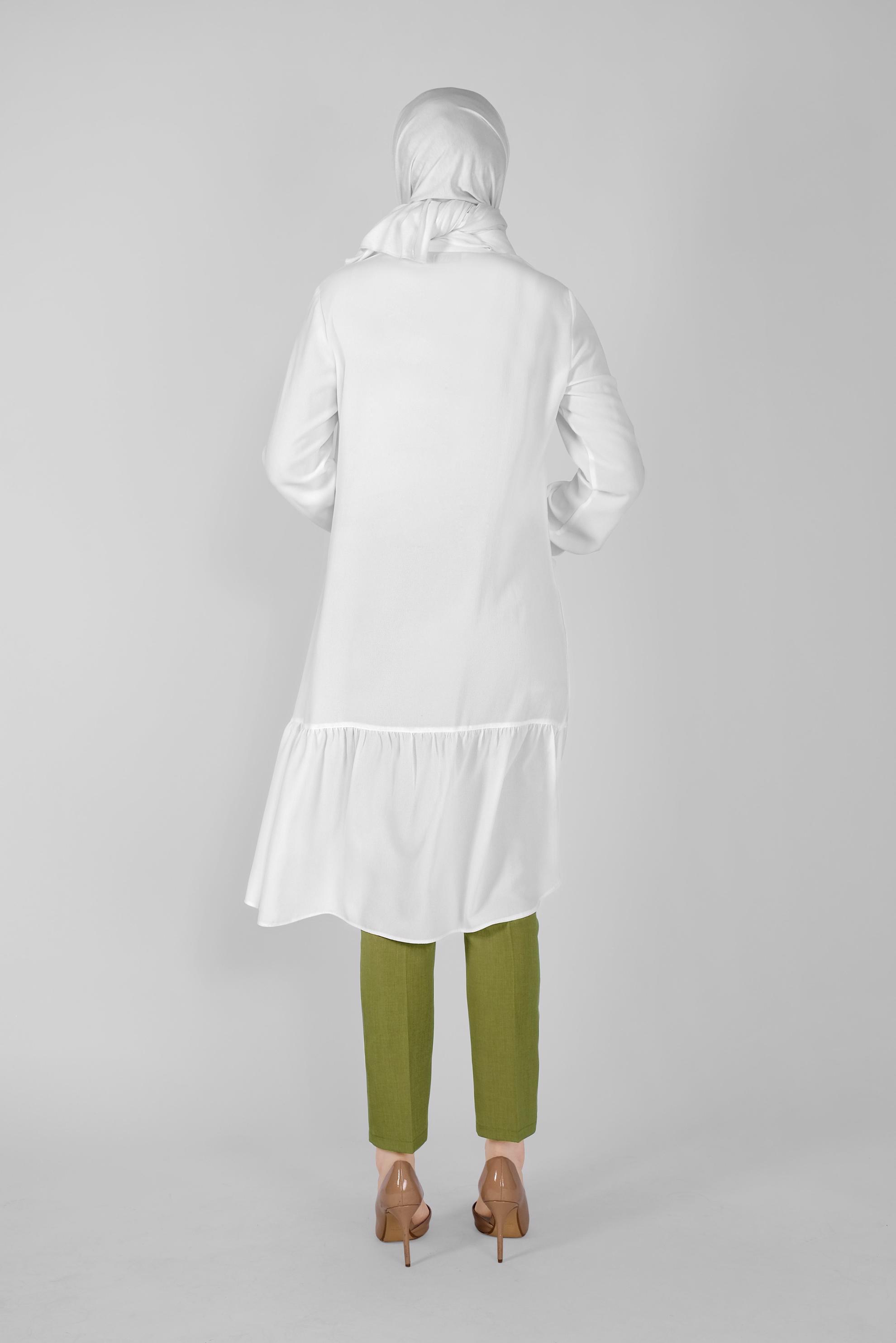 Tesettür giyim BEYAZ YAKASI BAĞCIKLI FIRFIRLI TUNİK 41558 