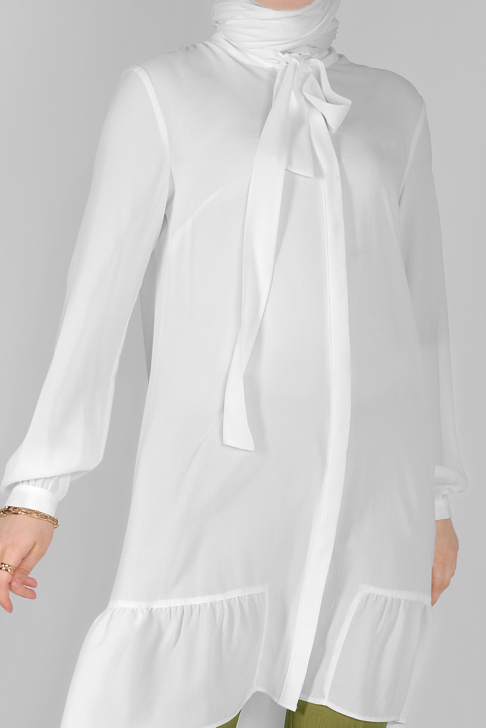 Tesettür giyim BEYAZ YAKASI BAĞCIKLI FIRFIRLI TUNİK 41558 