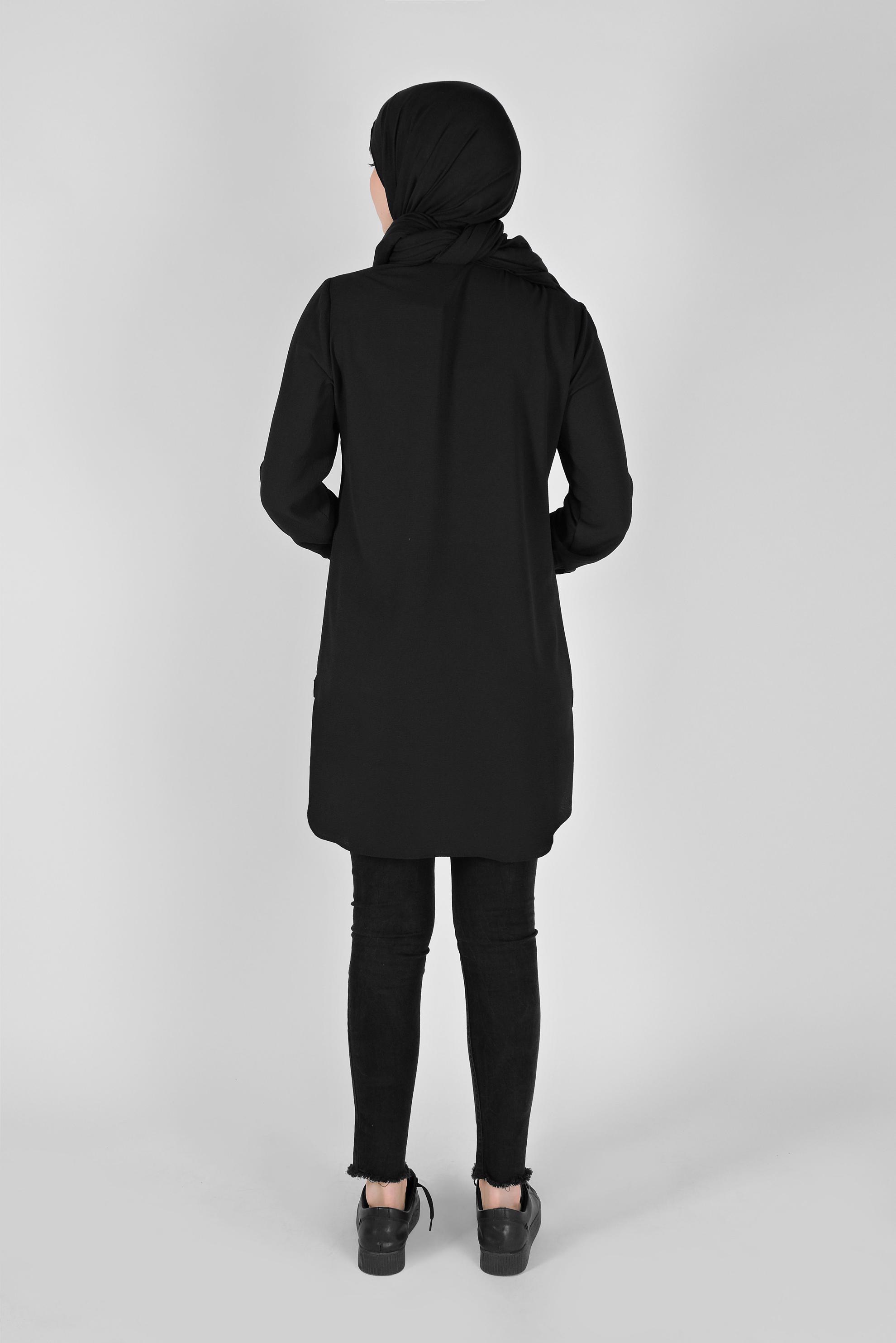 Tesettür giyim SİYAH CEPLİ DÜĞMELİ TUNİK 41559 