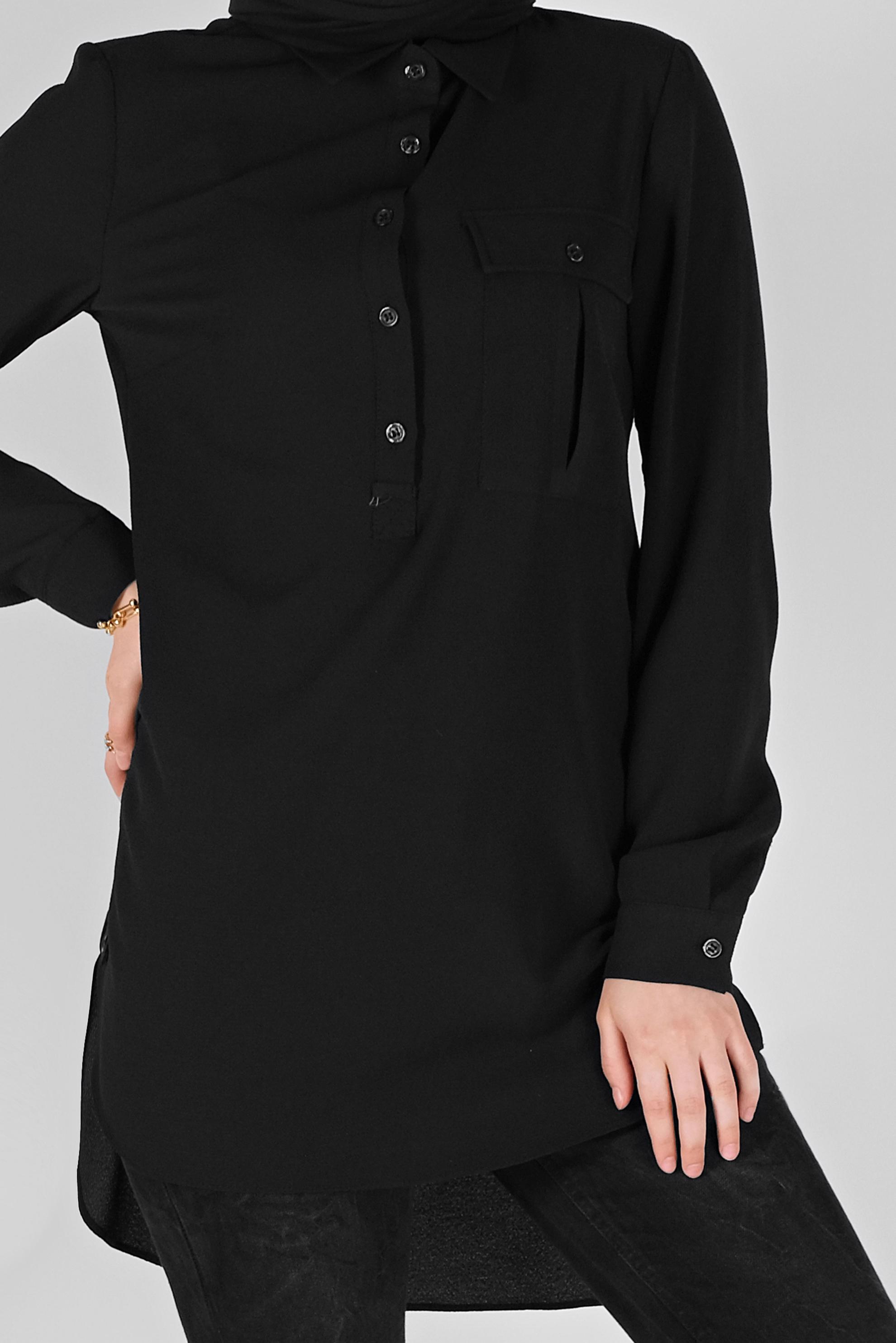 Tesettür giyim SİYAH CEPLİ DÜĞMELİ TUNİK 41559 