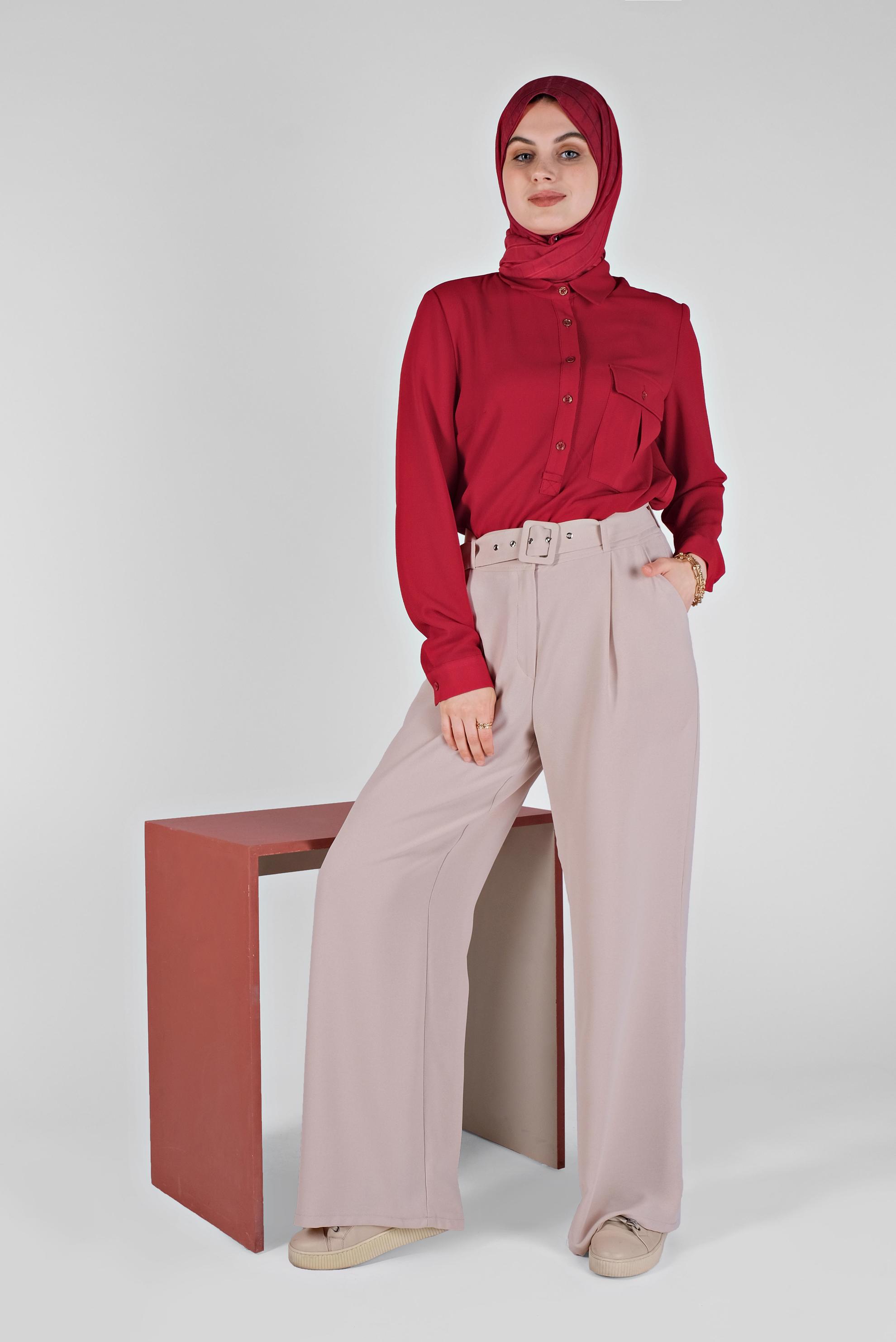 Tesettür giyim KIRMIZI CEPLİ DÜĞMELİ TUNİK 41559 