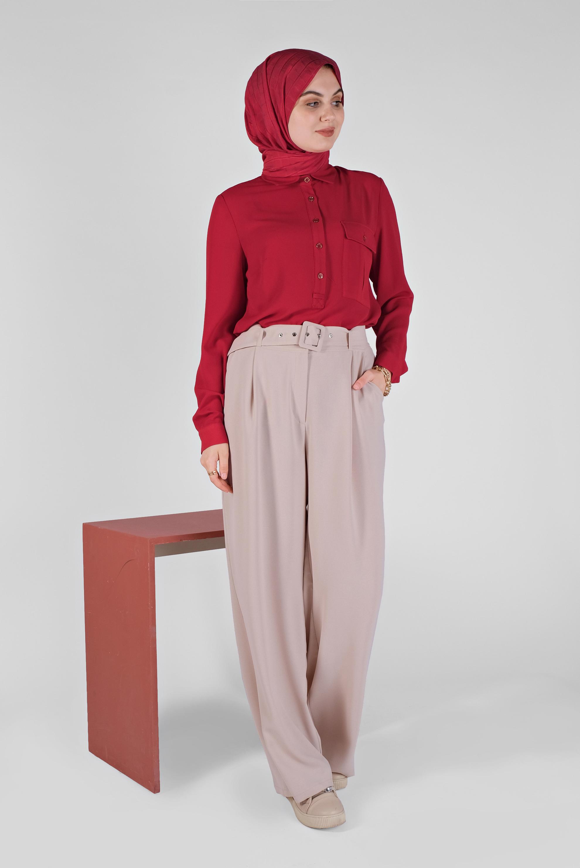 Tesettür giyim KIRMIZI CEPLİ DÜĞMELİ TUNİK 41559 