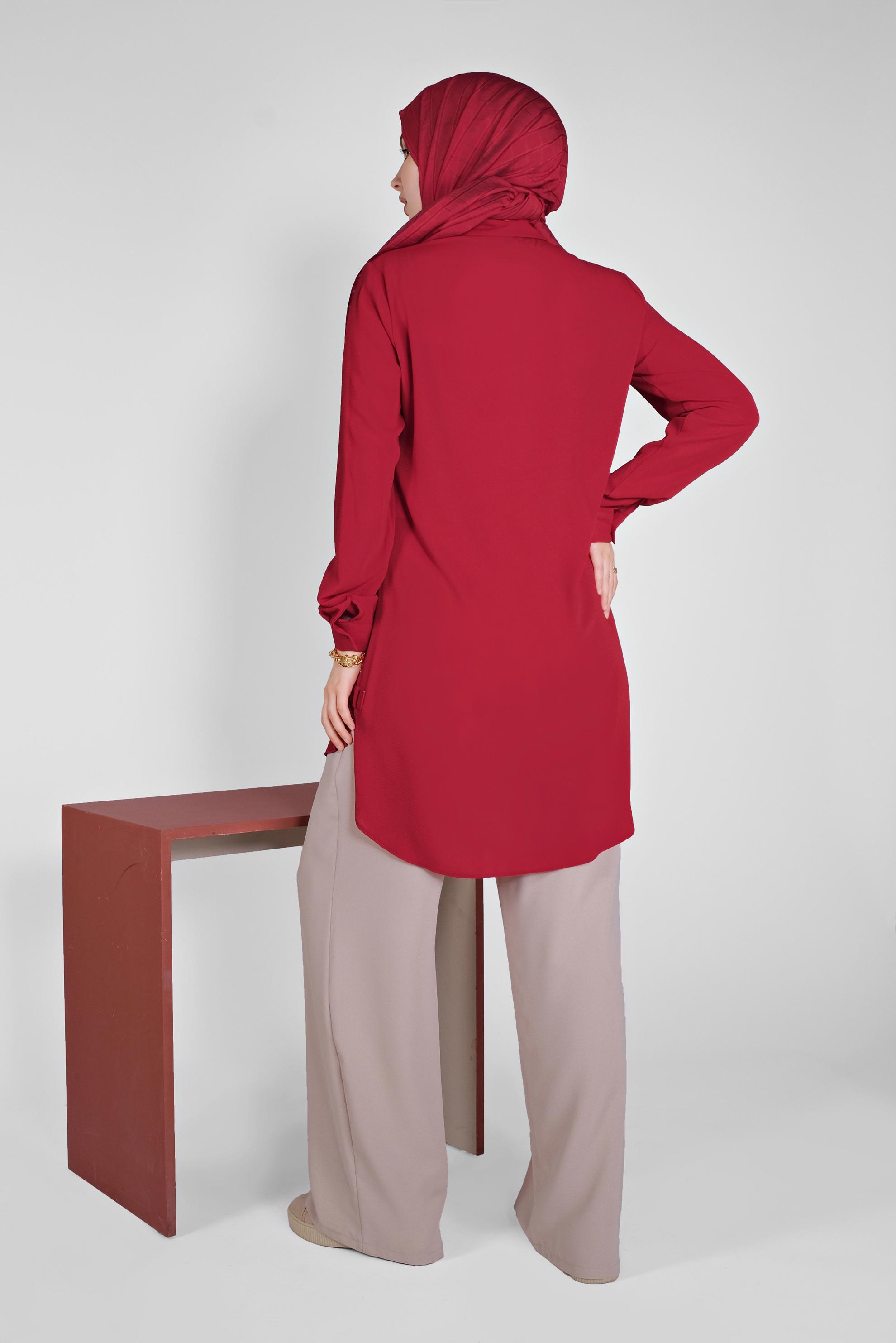 Tesettür giyim KIRMIZI CEPLİ DÜĞMELİ TUNİK 41559 