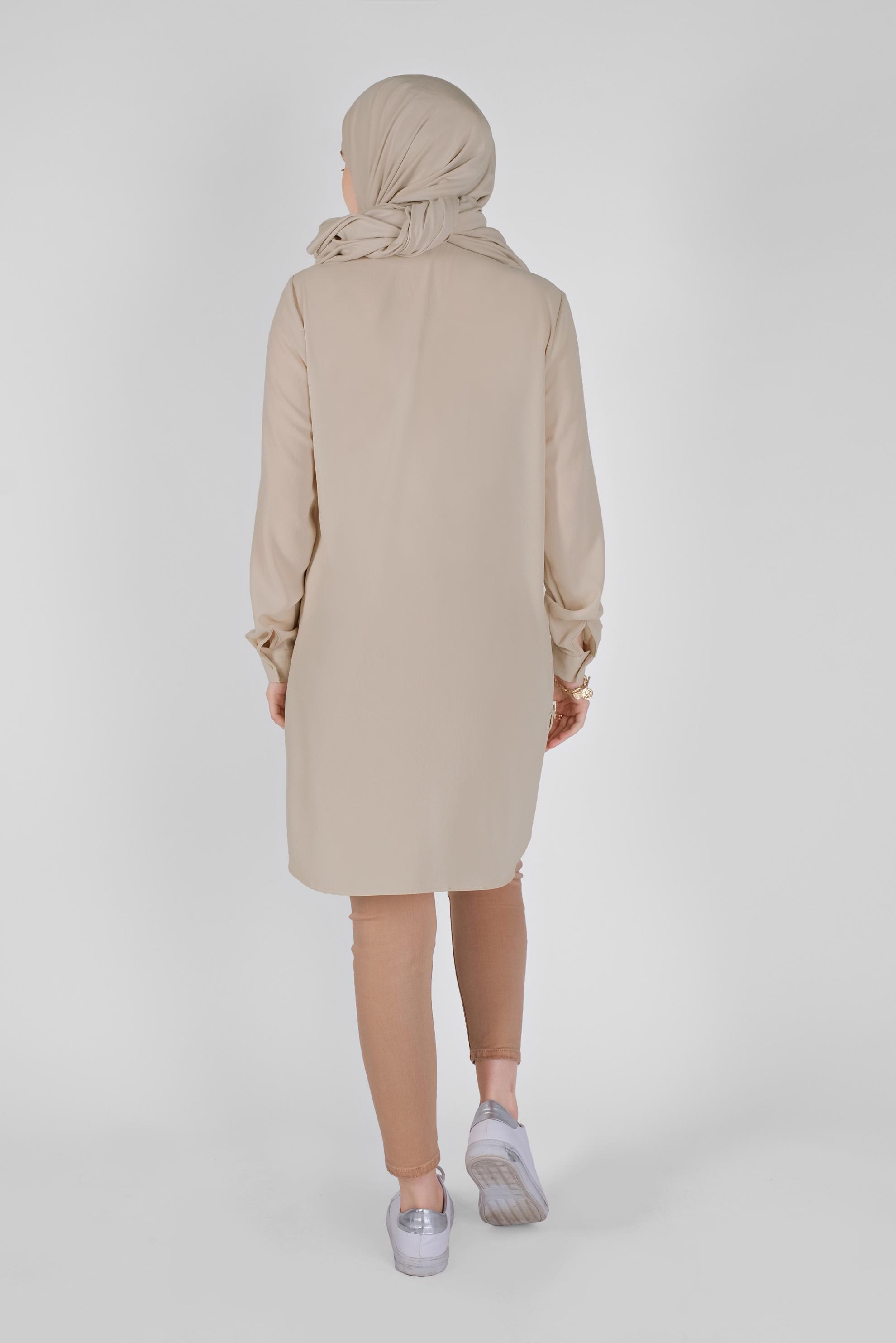 Tesettür giyim BEJ CEPLİ DÜĞMELİ TUNİK 41559 