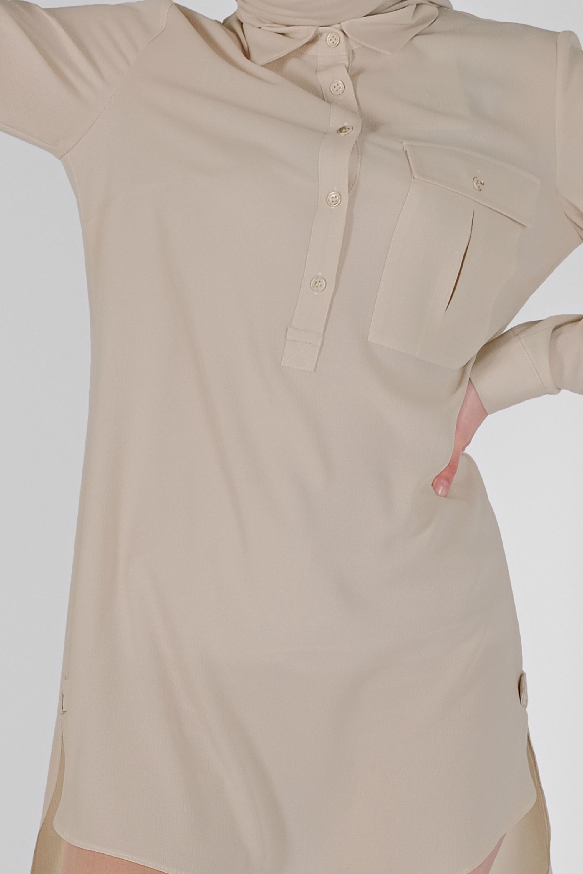 Tesettür giyim BEJ CEPLİ DÜĞMELİ TUNİK 41559 