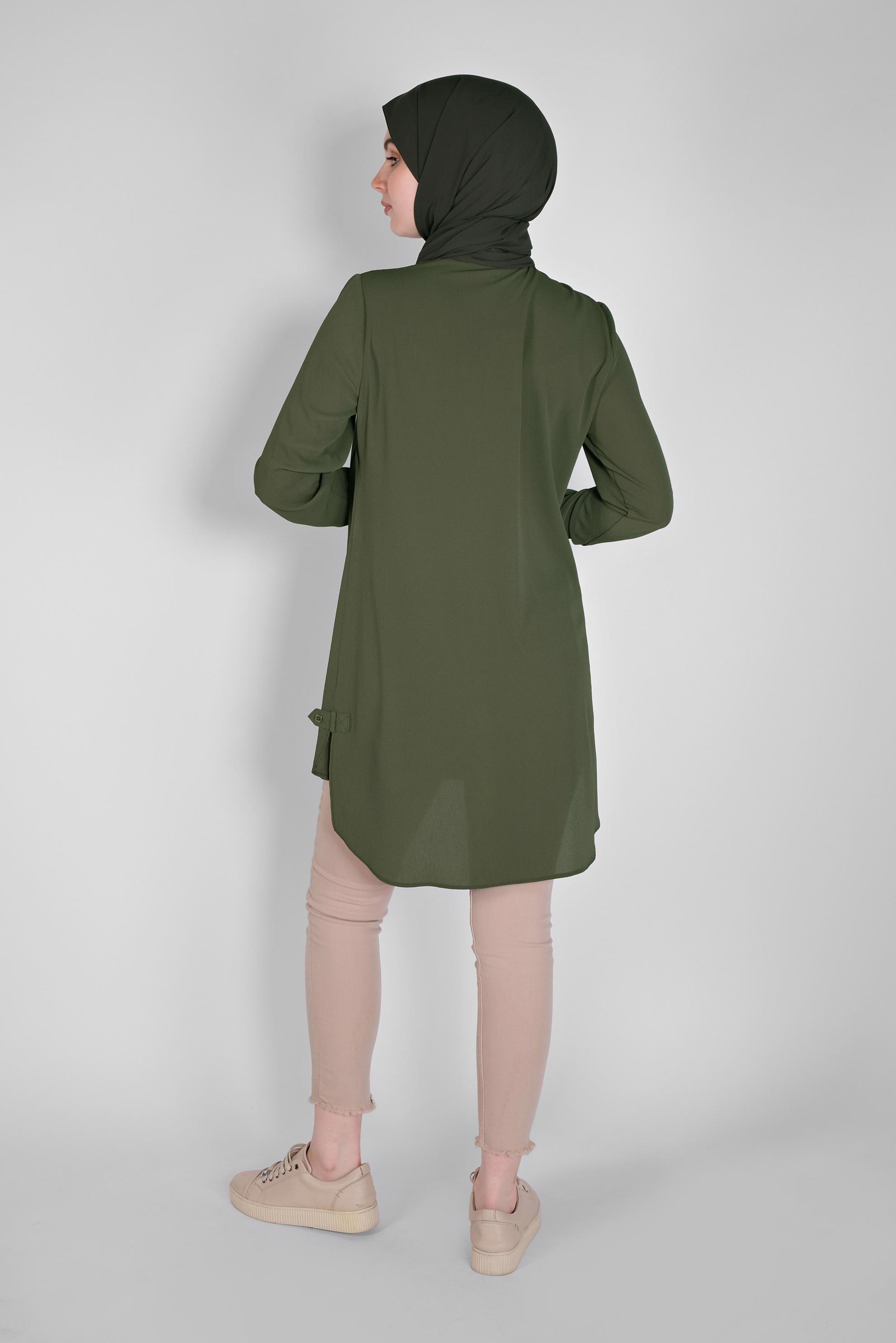 Tesettür giyim HAKİ CEPLİ DÜĞMELİ TUNİK 41559 