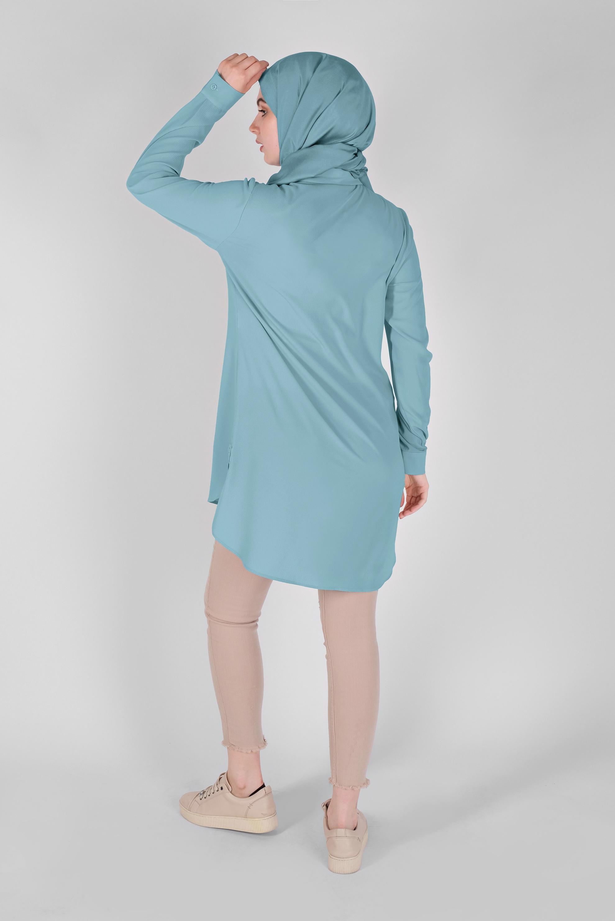 Tesettür giyim MAVİ CEPLİ DÜĞMELİ TUNİK 41559 