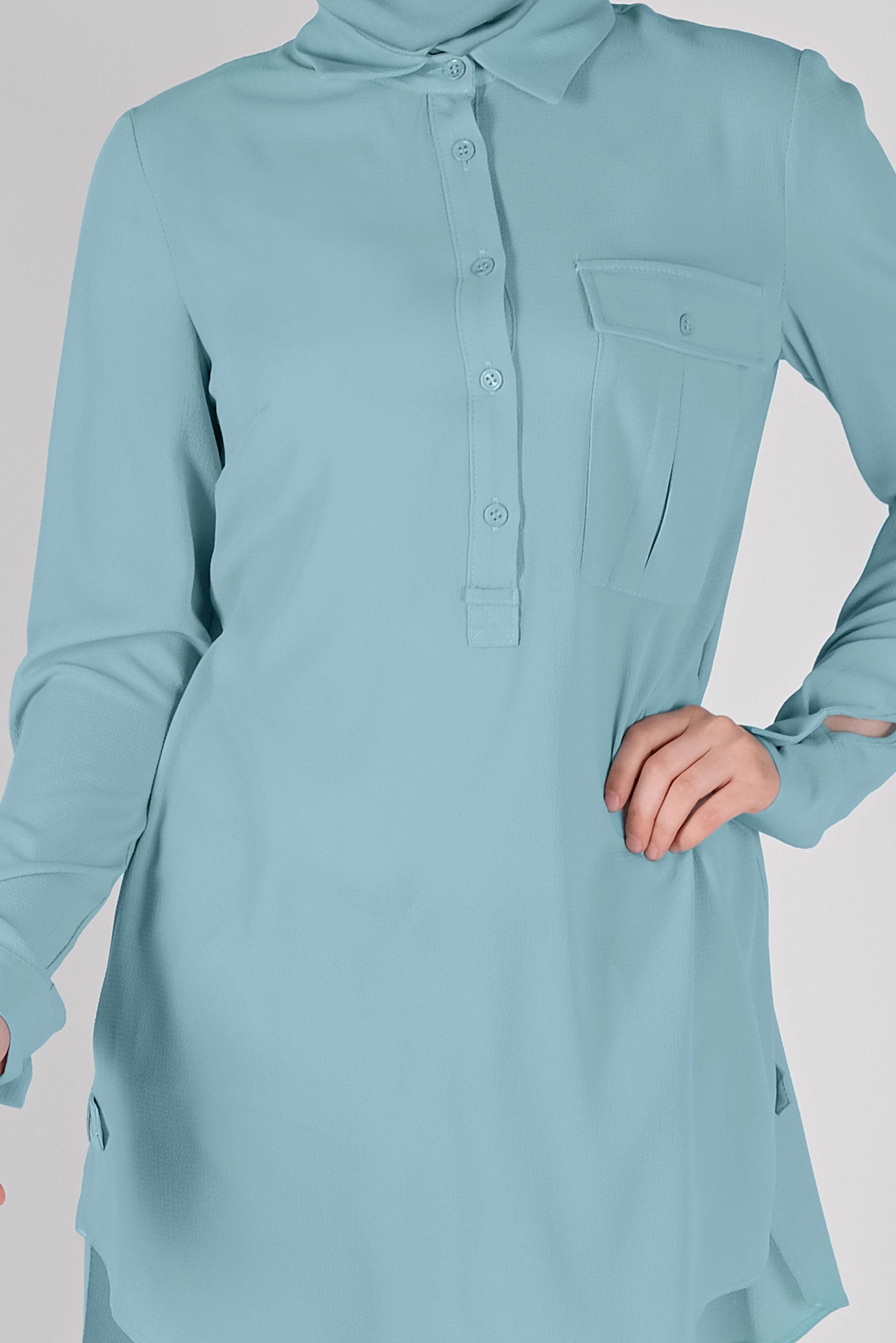 Tesettür giyim MAVİ CEPLİ DÜĞMELİ TUNİK 41559 