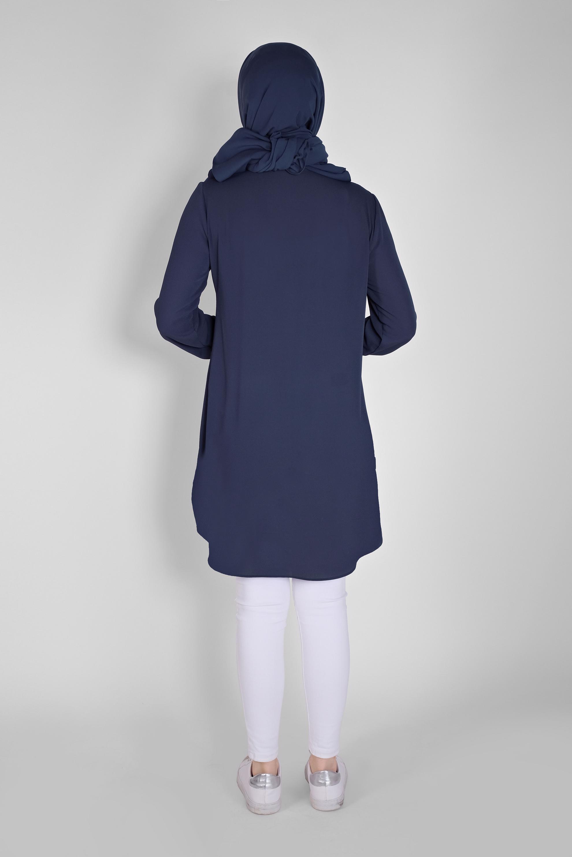 Tesettür giyim LACİVERT CEPLİ DÜĞMELİ TUNİK 41559 