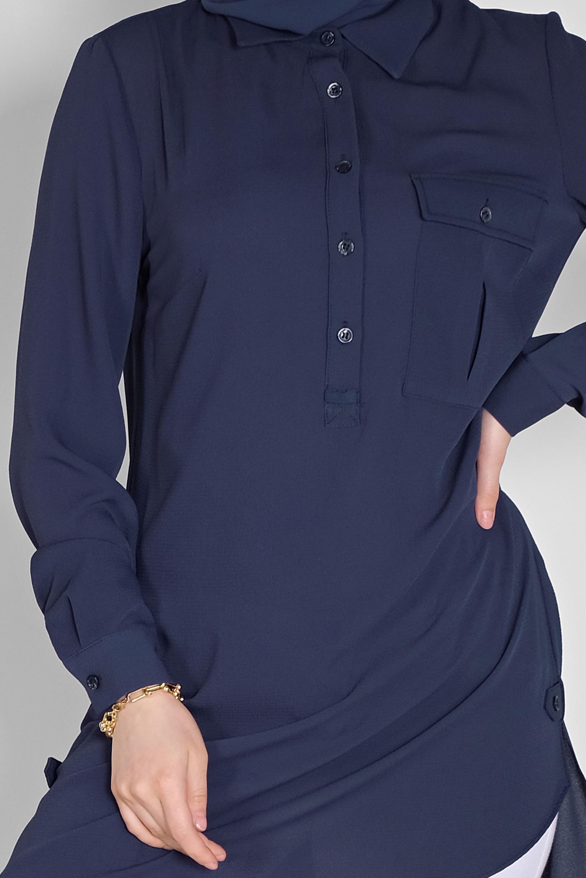 Tesettür giyim LACİVERT CEPLİ DÜĞMELİ TUNİK 41559 