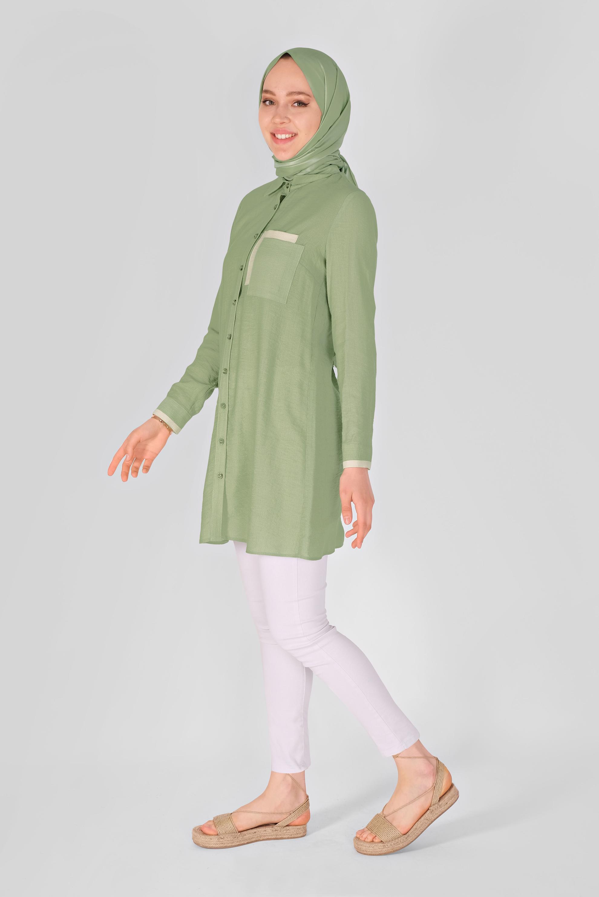 Tesettür giyim YEŞİL BOYDAN DÜĞMELİ TUNİK 41565