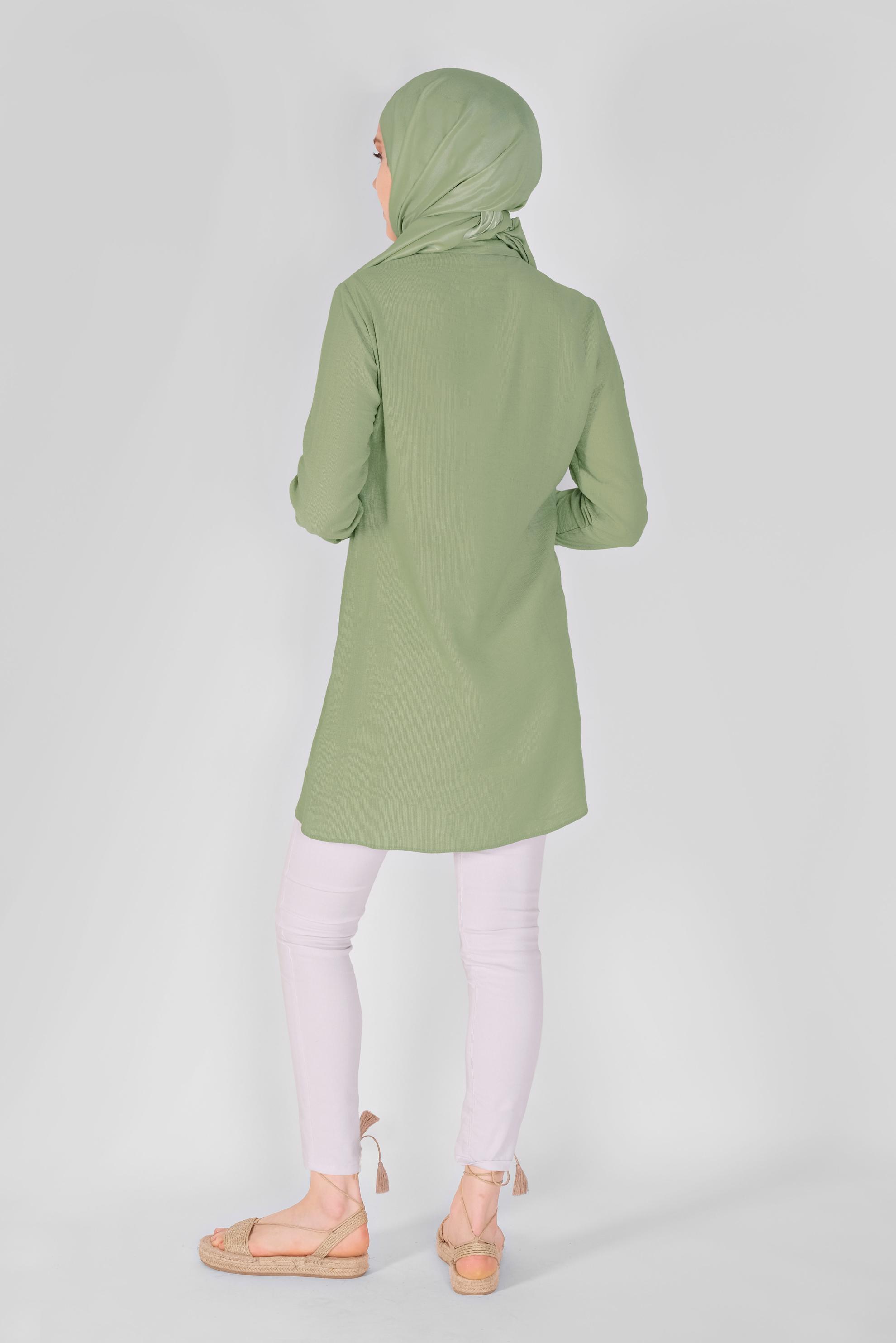 Tesettür giyim YEŞİL BOYDAN DÜĞMELİ TUNİK 41565