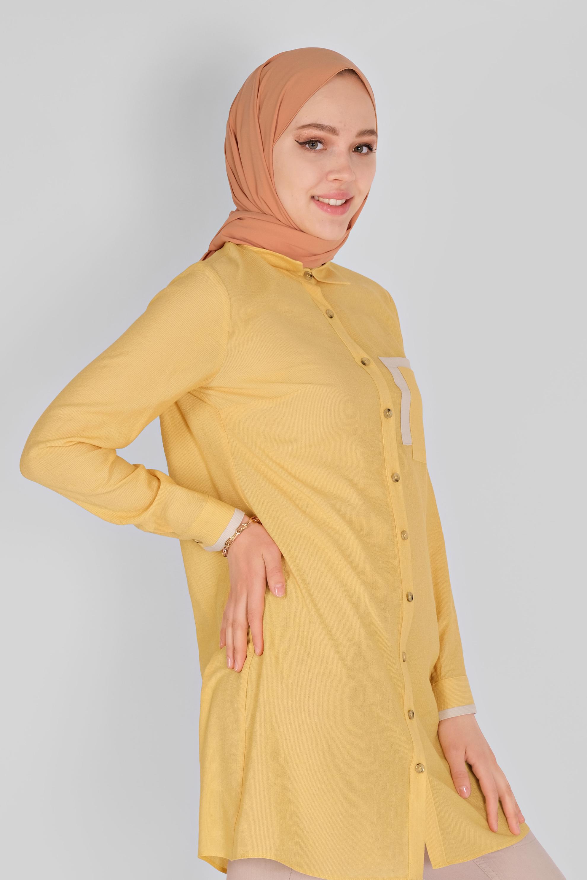 Tesettür giyim SARI BOYDAN DÜĞMELİ TUNİK 41565