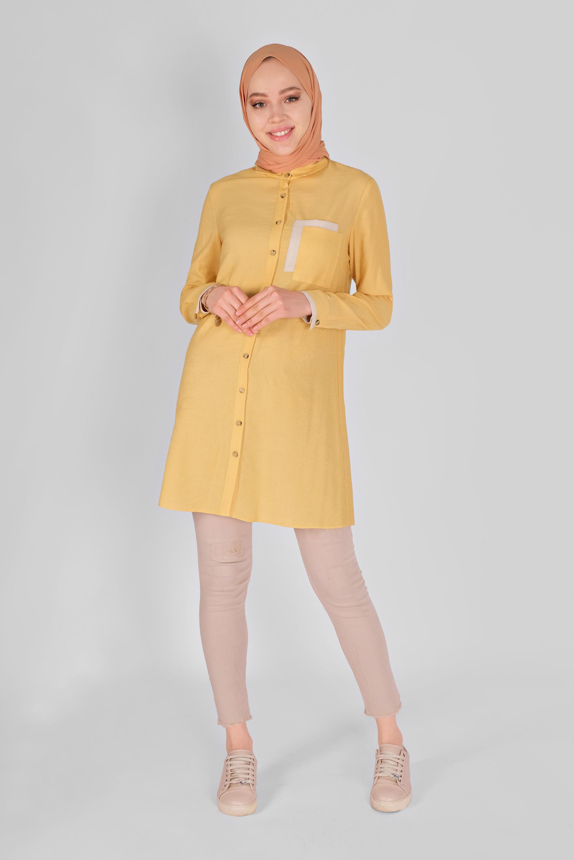 Tesettür giyim SARI BOYDAN DÜĞMELİ TUNİK 41565