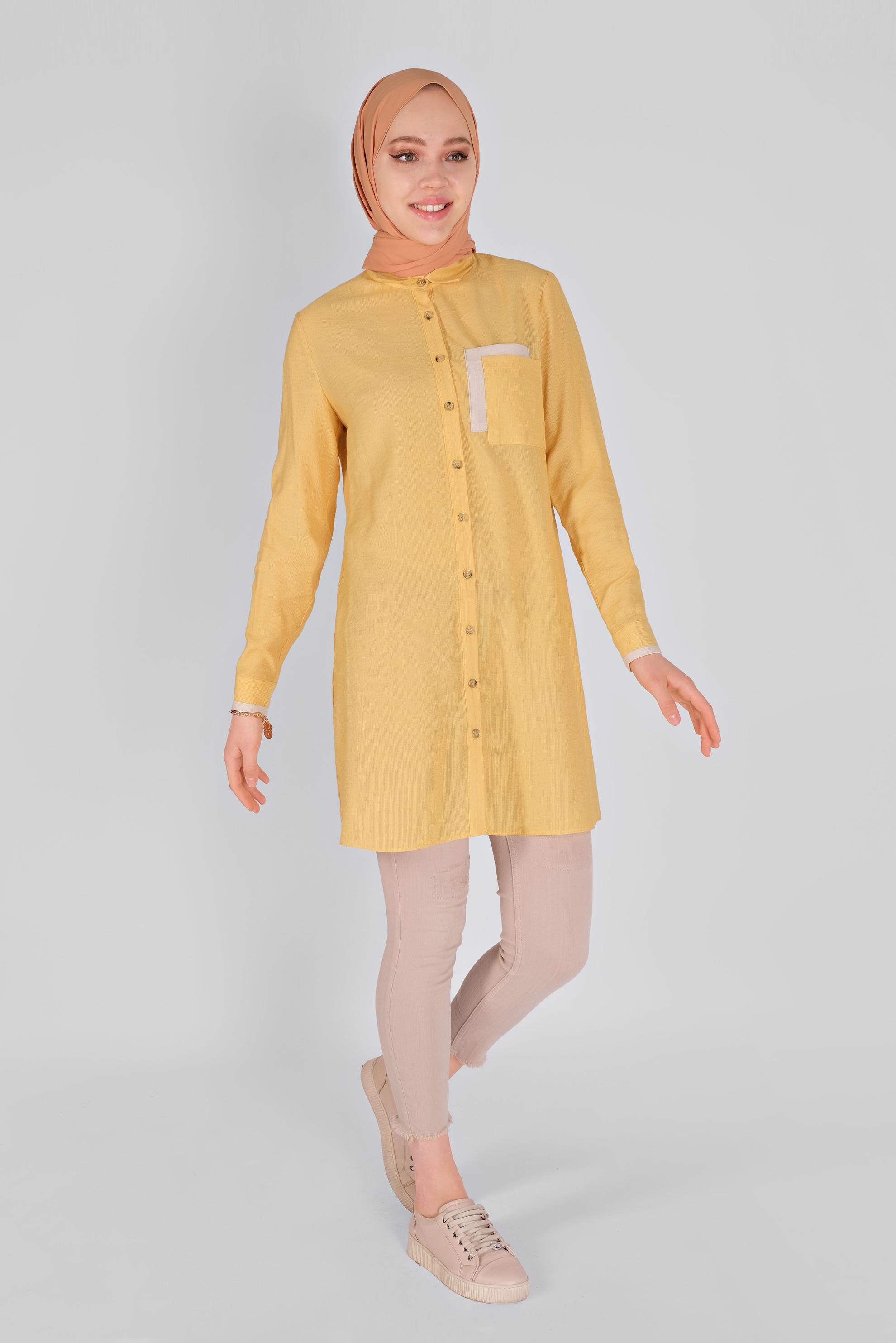 Tesettür giyim SARI BOYDAN DÜĞMELİ TUNİK 41565