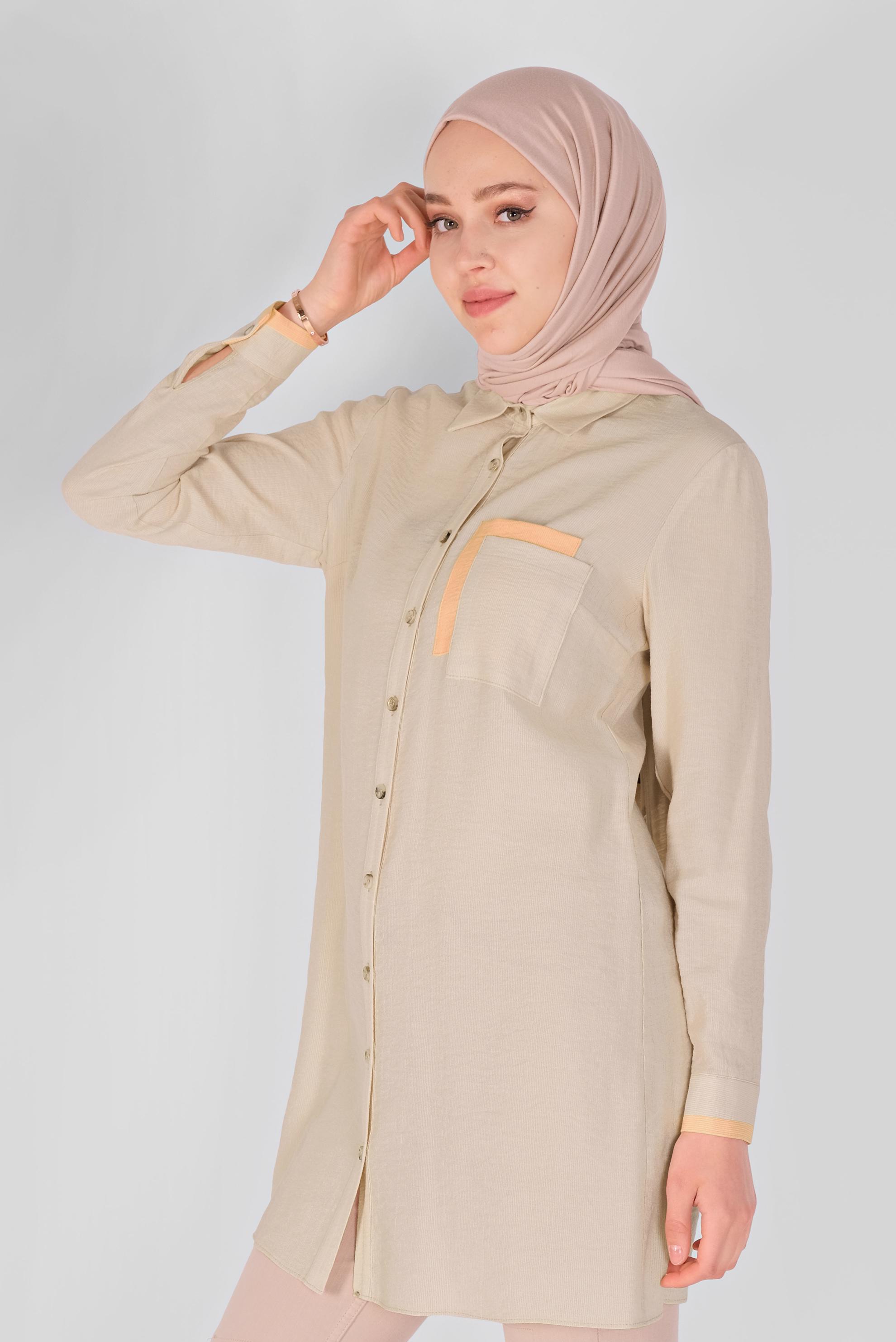 Tesettür giyim BEJ BOYDAN DÜĞMELİ TUNİK 41565