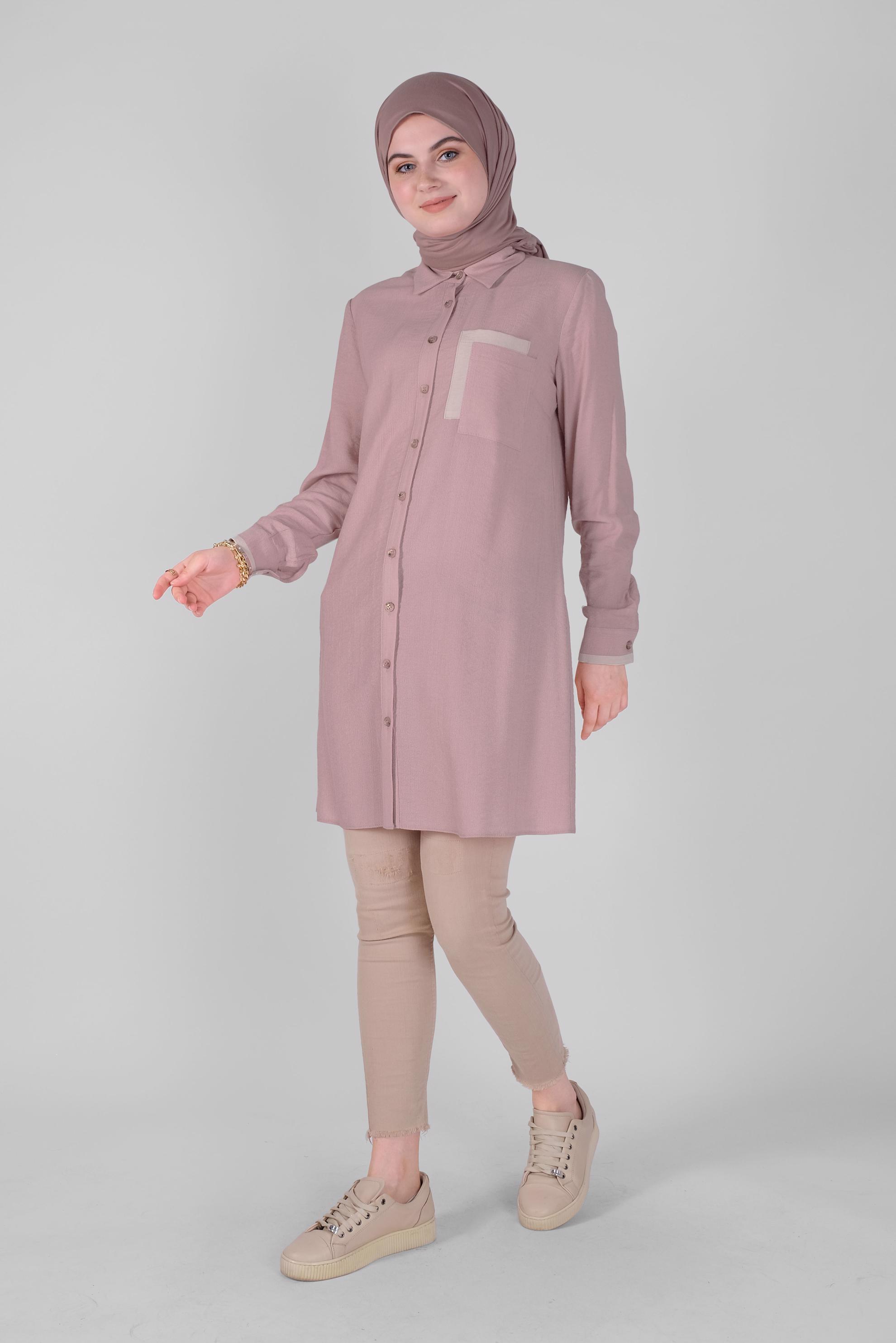 Tesettür giyim PUDRA BOYDAN DÜĞMELİ TUNİK 41565
