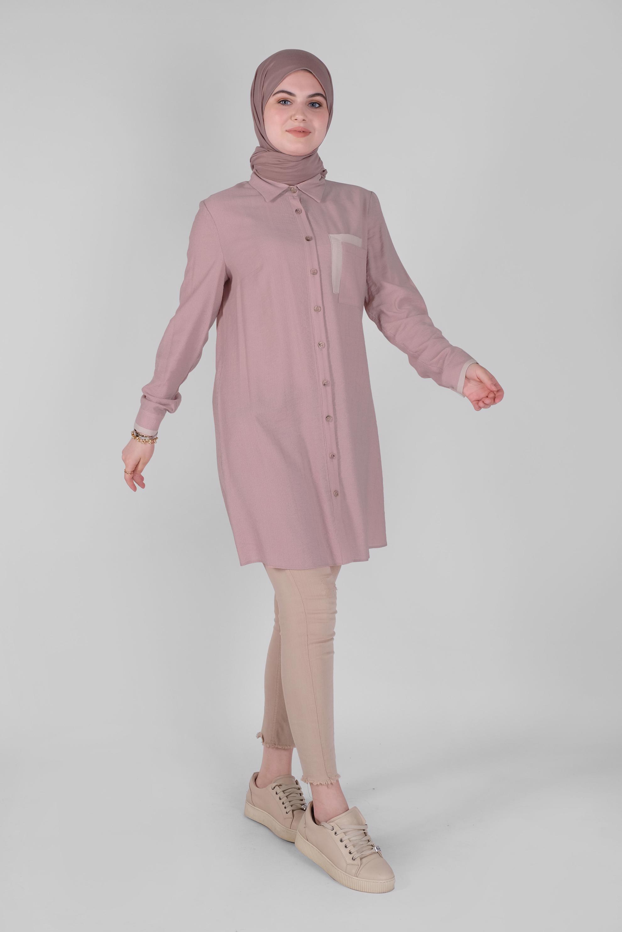Tesettür giyim PUDRA BOYDAN DÜĞMELİ TUNİK 41565