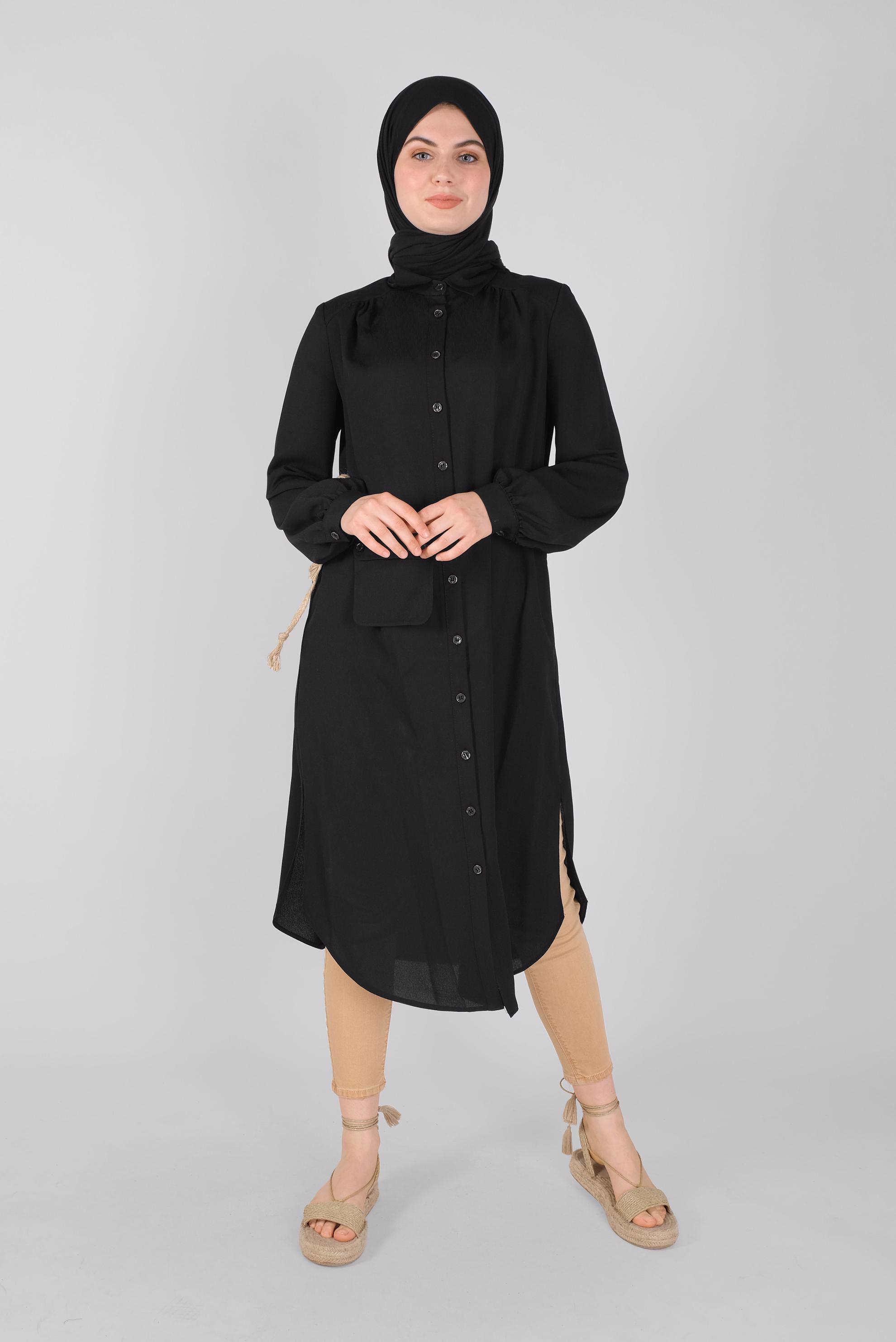 Tesettür giyim SİYAH GÖMLEK YAKA TUNİK 41574