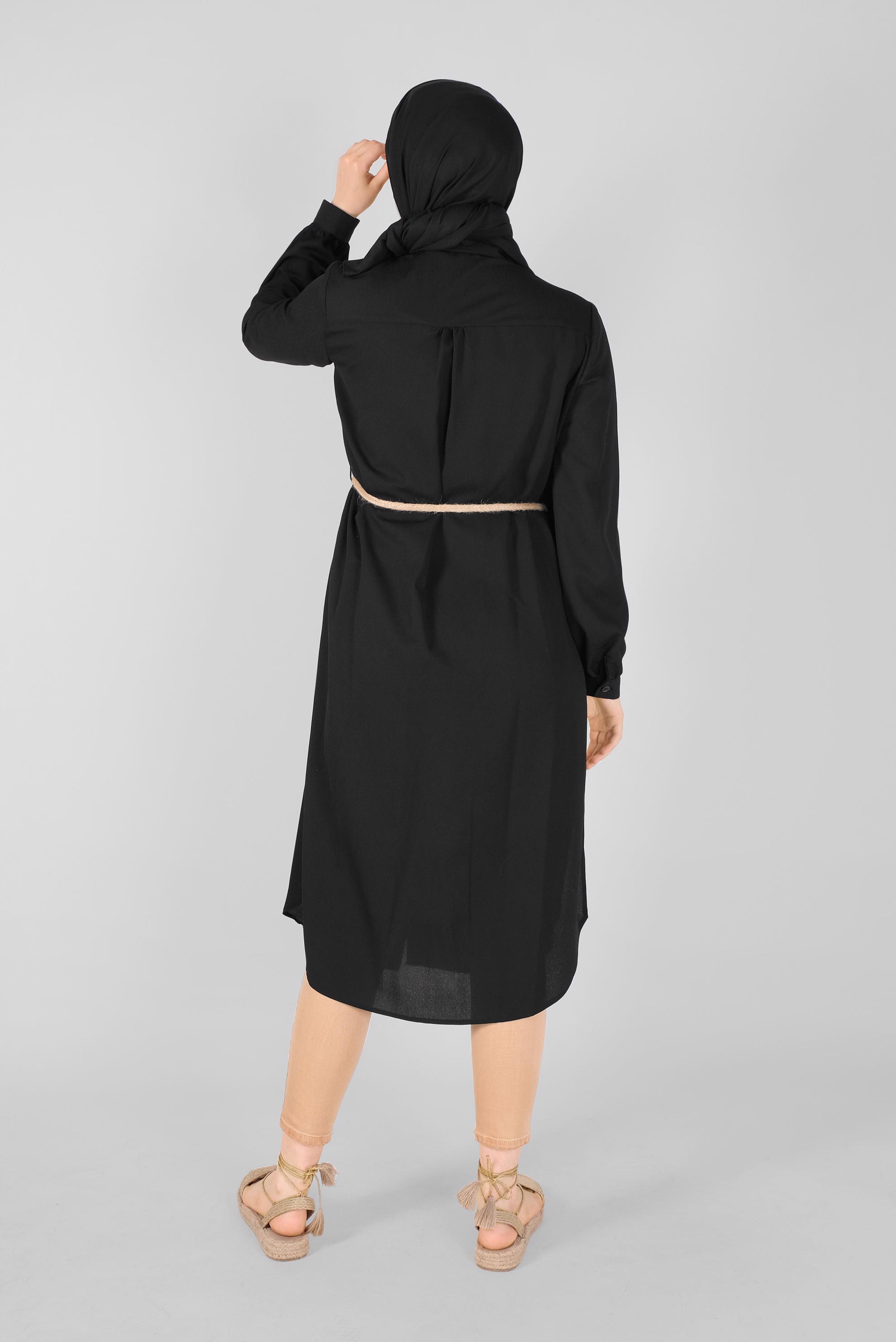 Tesettür giyim SİYAH GÖMLEK YAKA TUNİK 41574