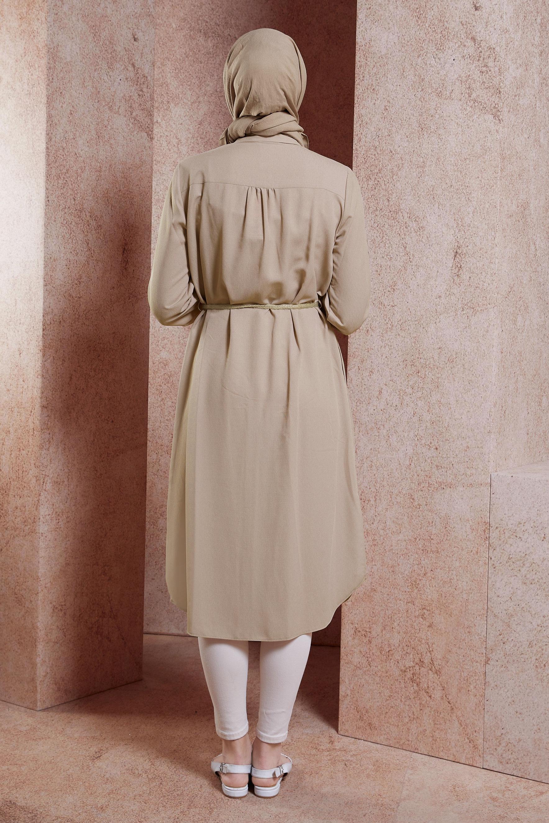 Tesettür giyim BEJ GÖMLEK YAKA TUNİK 41574