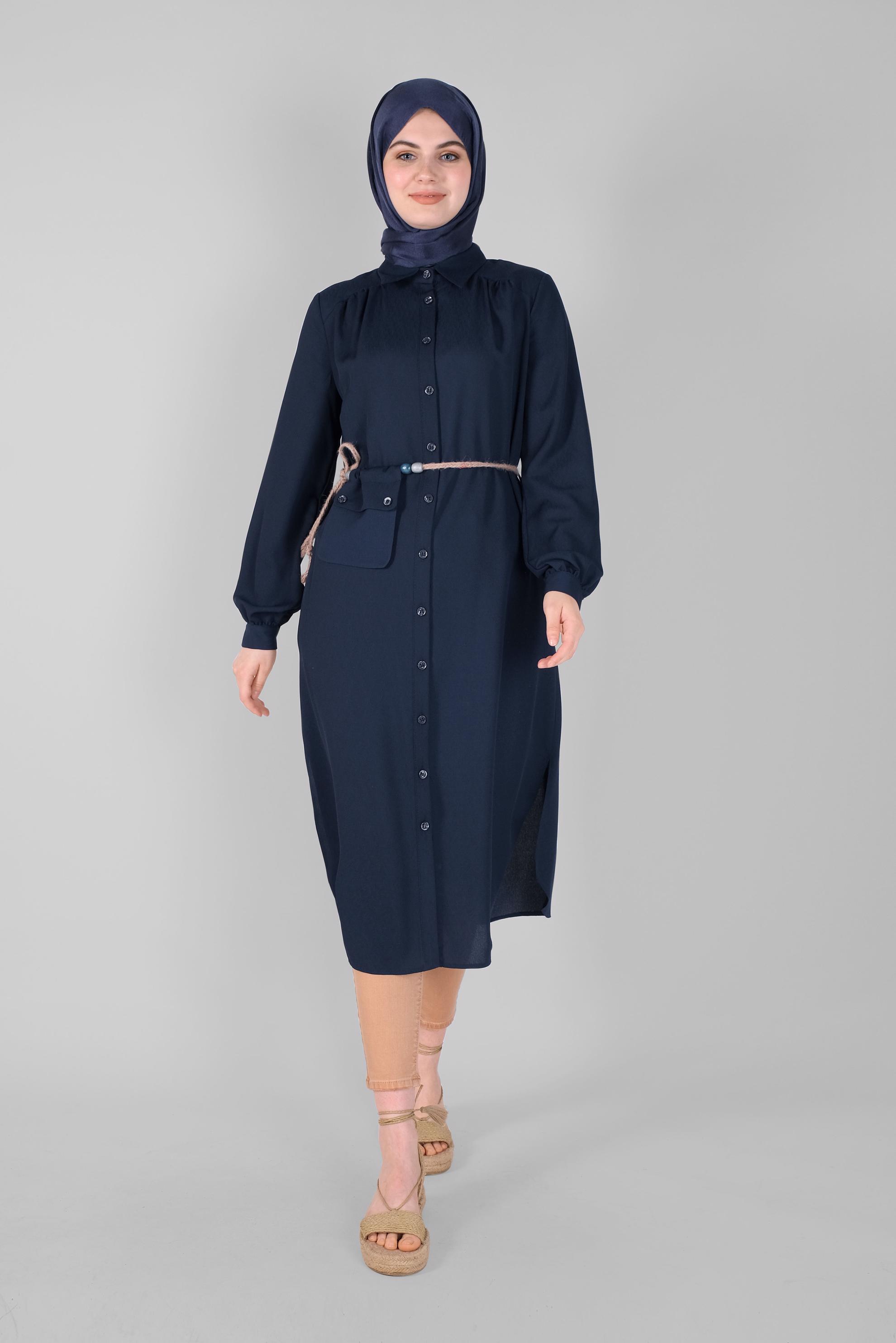 Tesettür giyim LACİVERT GÖMLEK YAKA TUNİK 41574