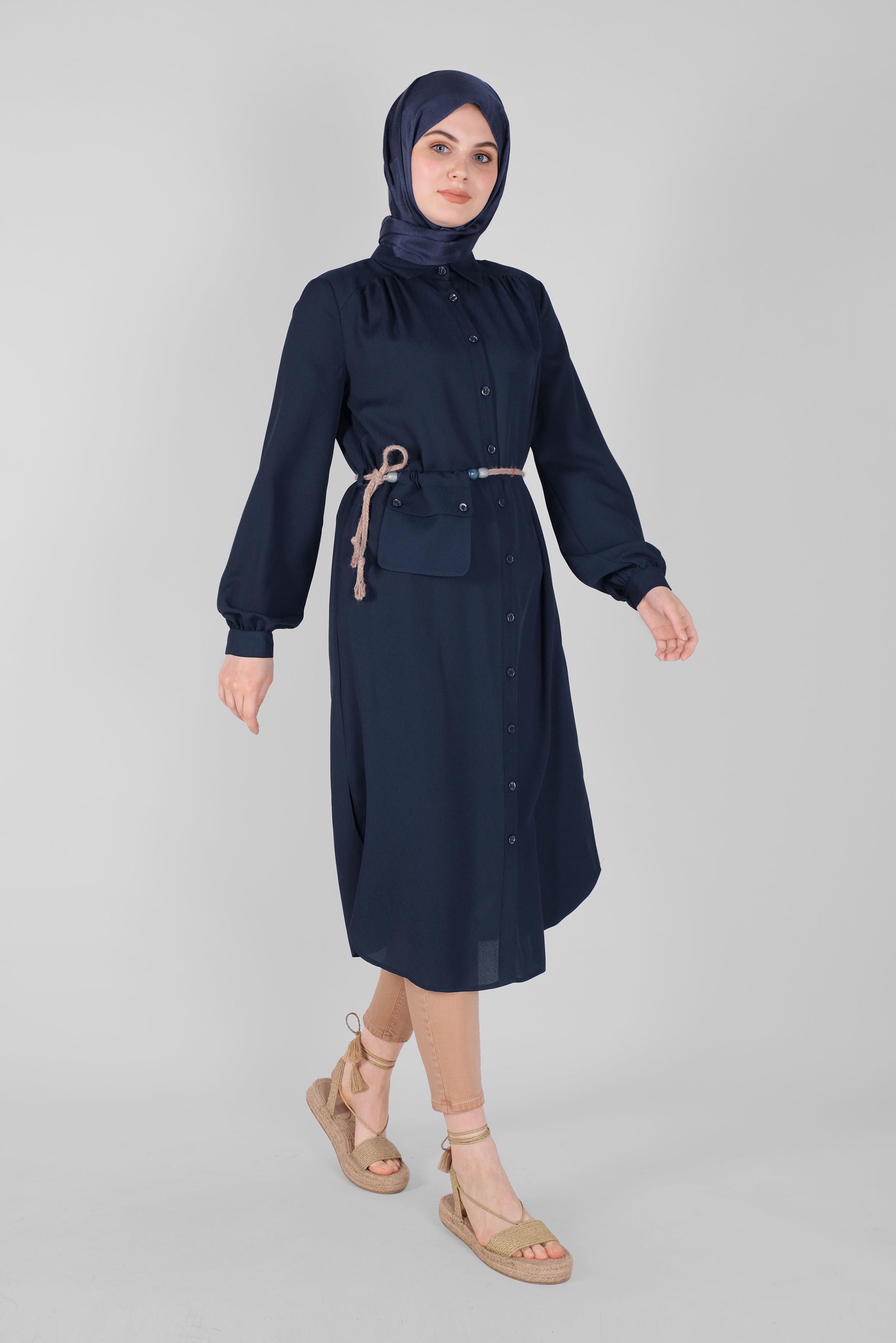 Tesettür giyim LACİVERT GÖMLEK YAKA TUNİK 41574