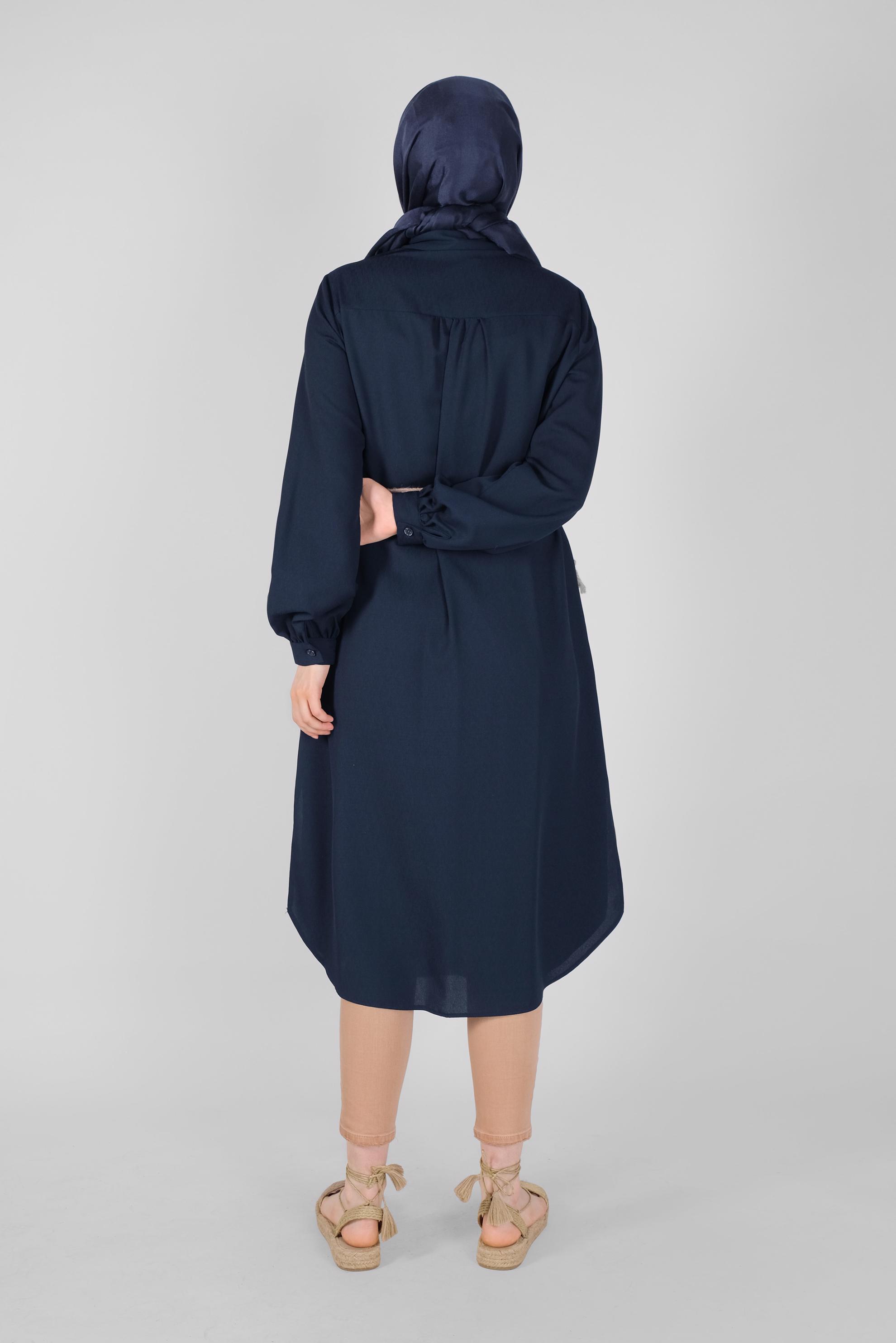 Tesettür giyim LACİVERT GÖMLEK YAKA TUNİK 41574