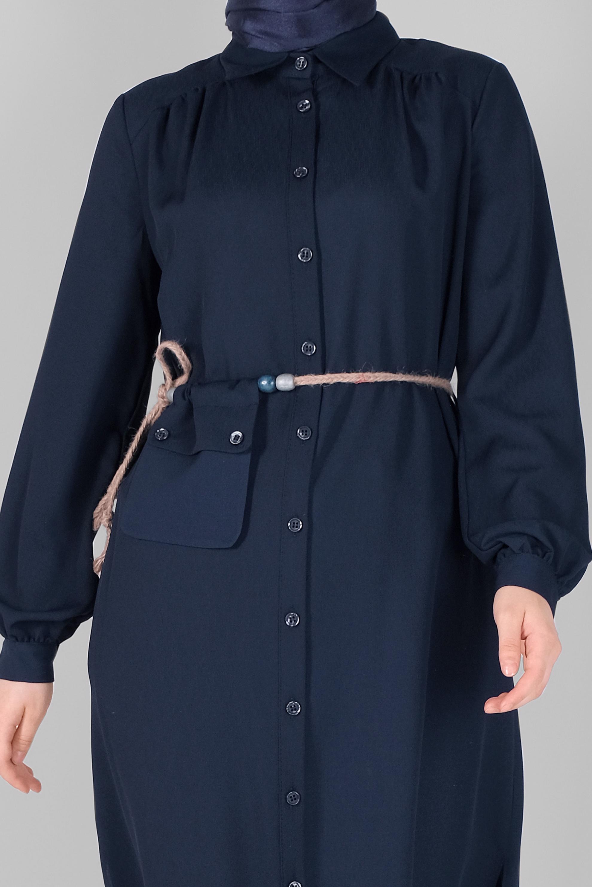 Tesettür giyim LACİVERT GÖMLEK YAKA TUNİK 41574