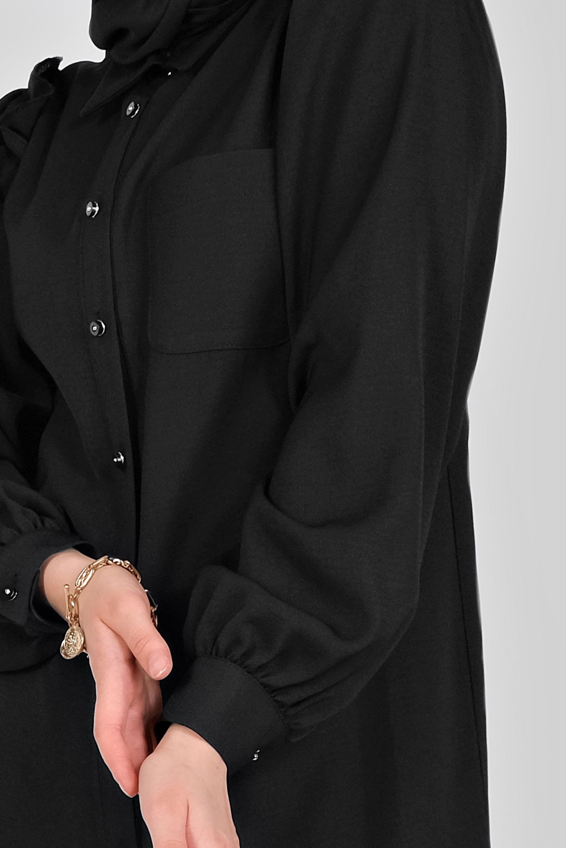 Tesettür giyim SİYAH FIRFIR DETAYLI DÜĞMELİ TUNİK 41575 