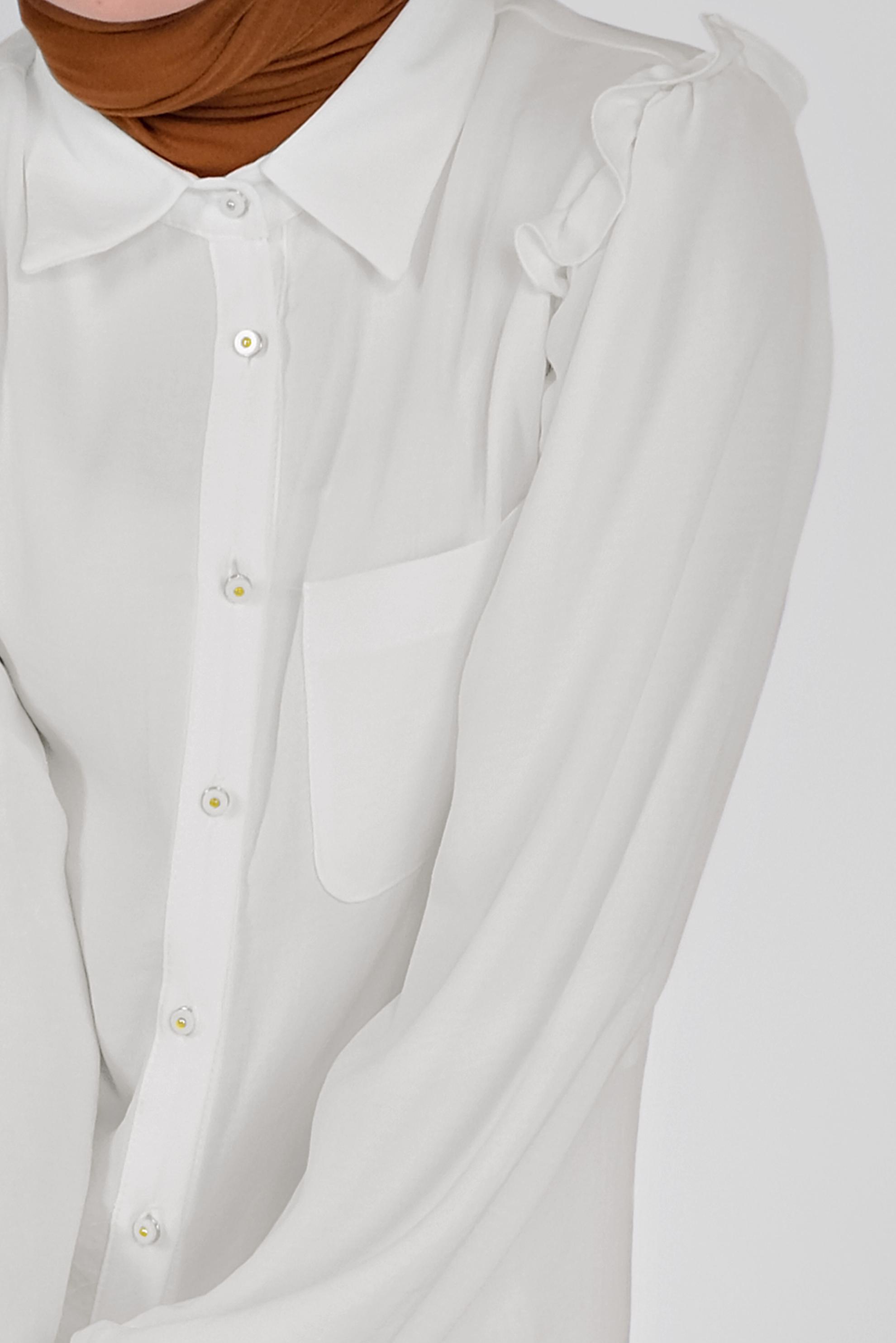 Tesettür giyim BEYAZ FIRFIR DETAYLI DÜĞMELİ TUNİK 41575 