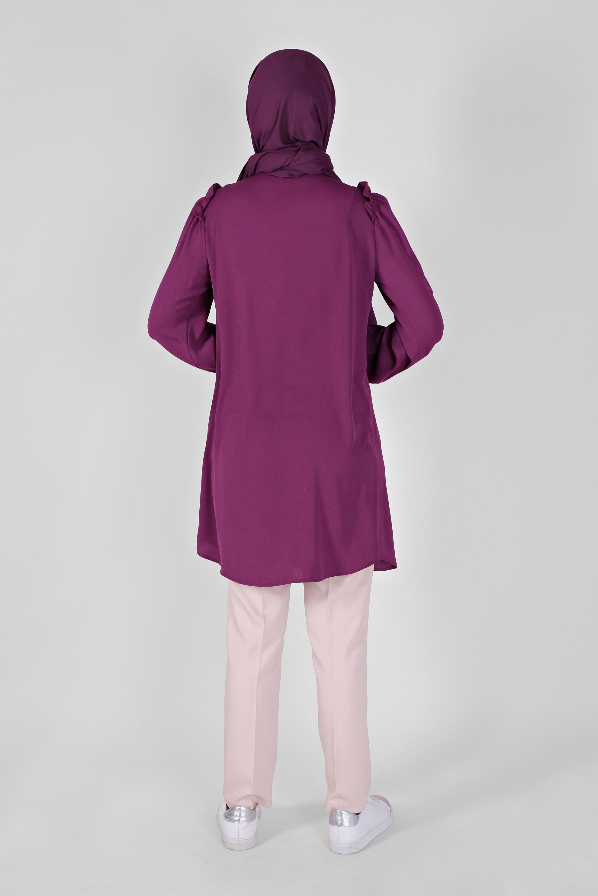 Tesettür giyim MOR FIRFIR DETAYLI DÜĞMELİ TUNİK 41575 