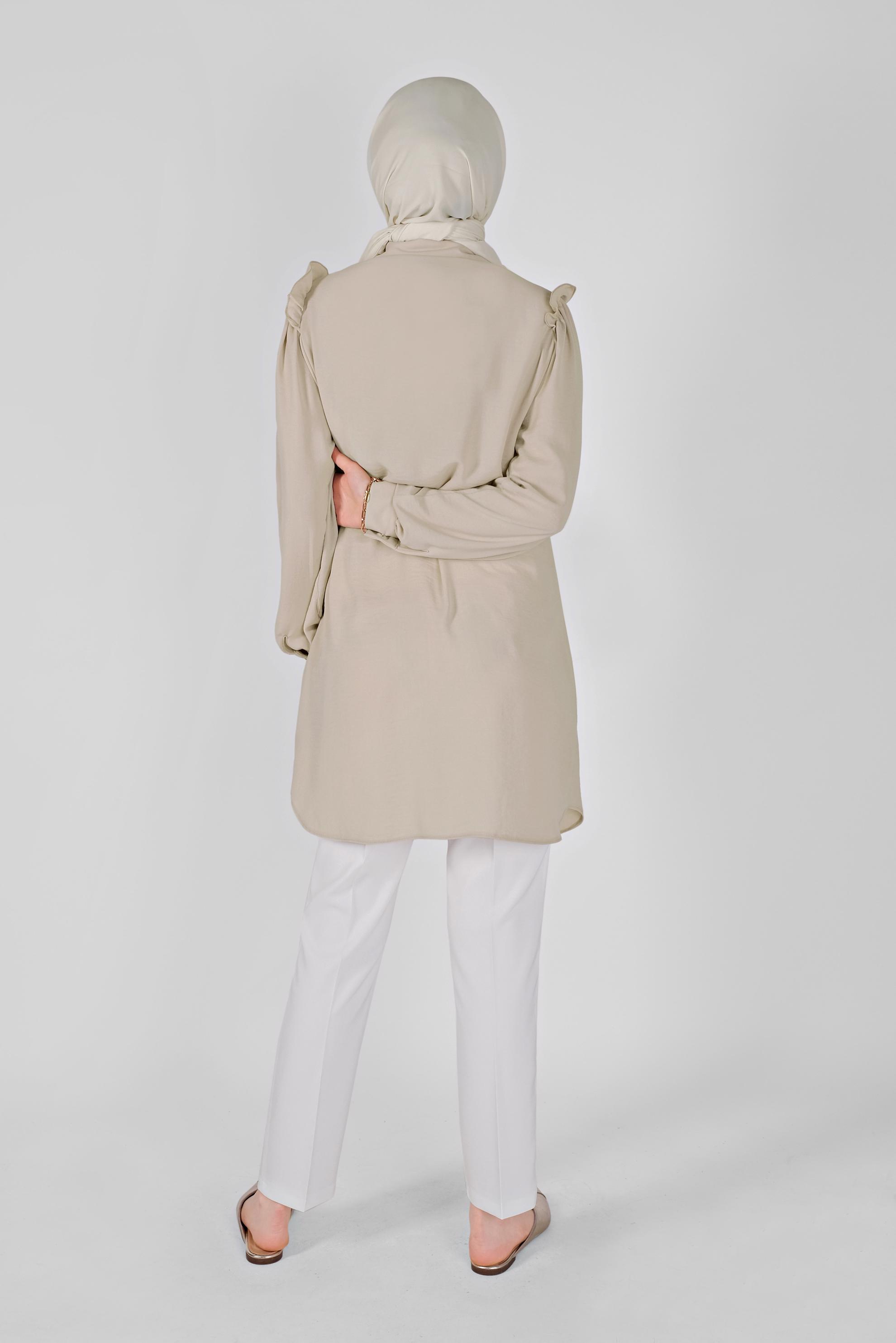 Tesettür giyim KUM FIRFIR DETAYLI DÜĞMELİ TUNİK 41575 