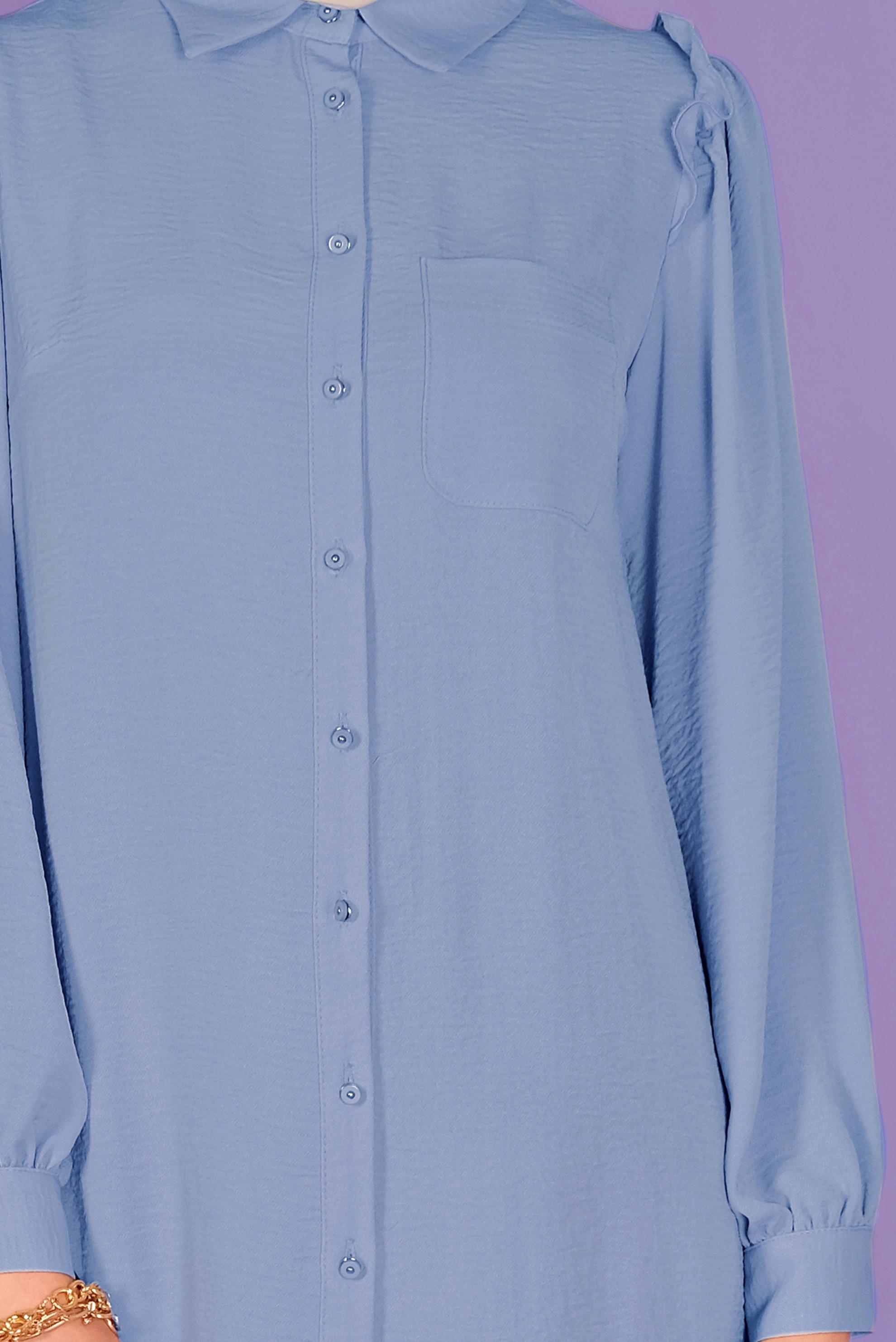 Tesettür giyim MAVİ FIRFIR DETAYLI DÜĞMELİ TUNİK 41575 