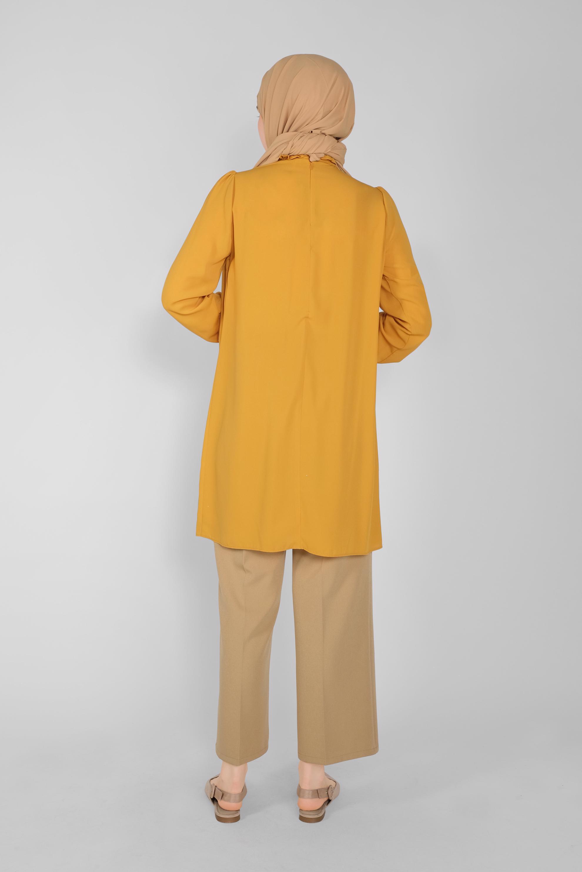 Tesettür giyim SARI YAKASI FIRFIR DETAYLI TUNİK 41576