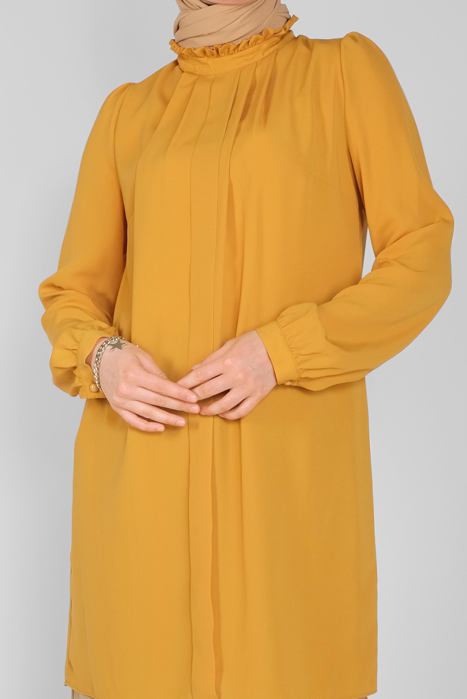 Tesettür giyim SARI YAKASI FIRFIR DETAYLI TUNİK 41576