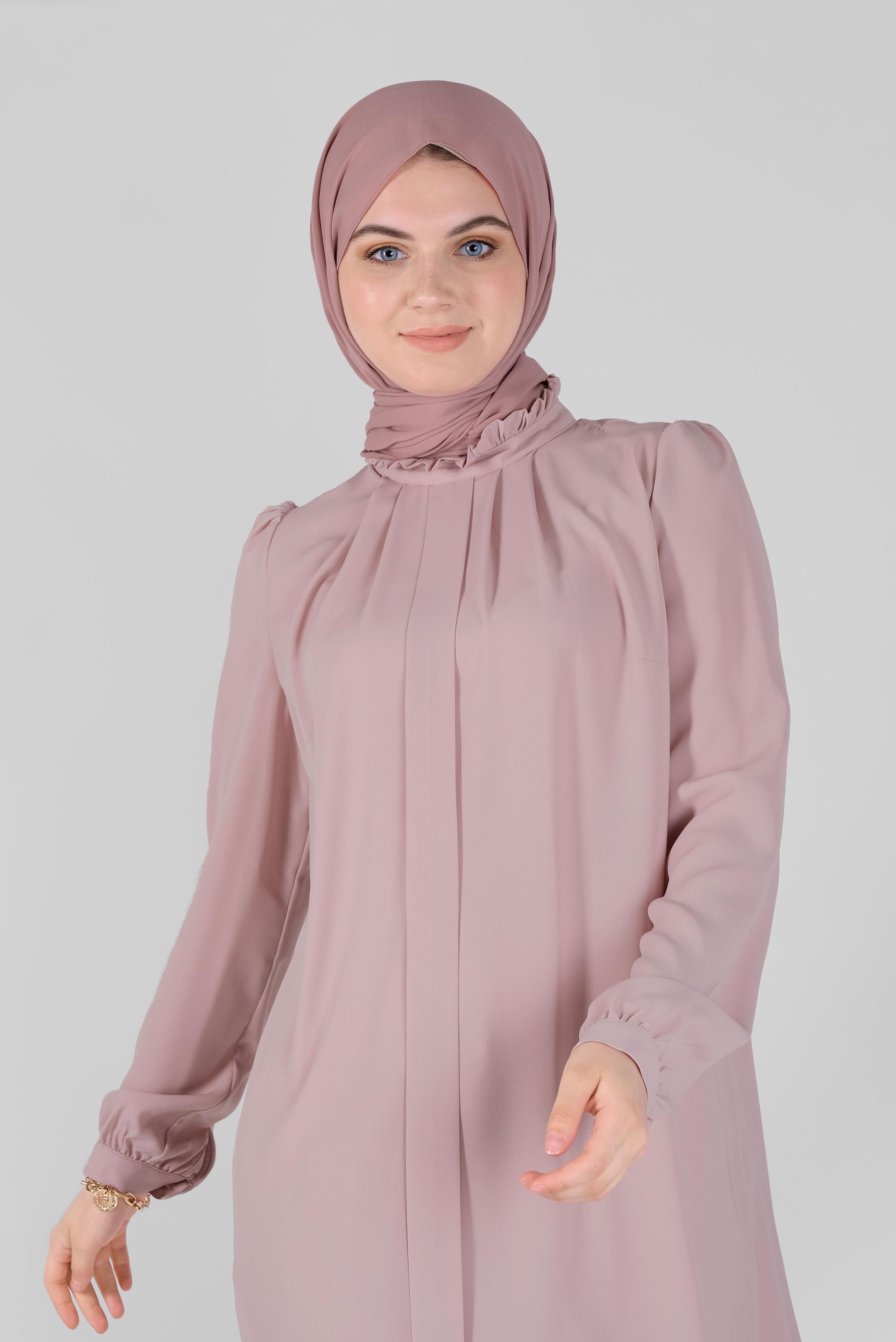 Tesettür giyim PUDRA YAKASI FIRFIR DETAYLI TUNİK 41576