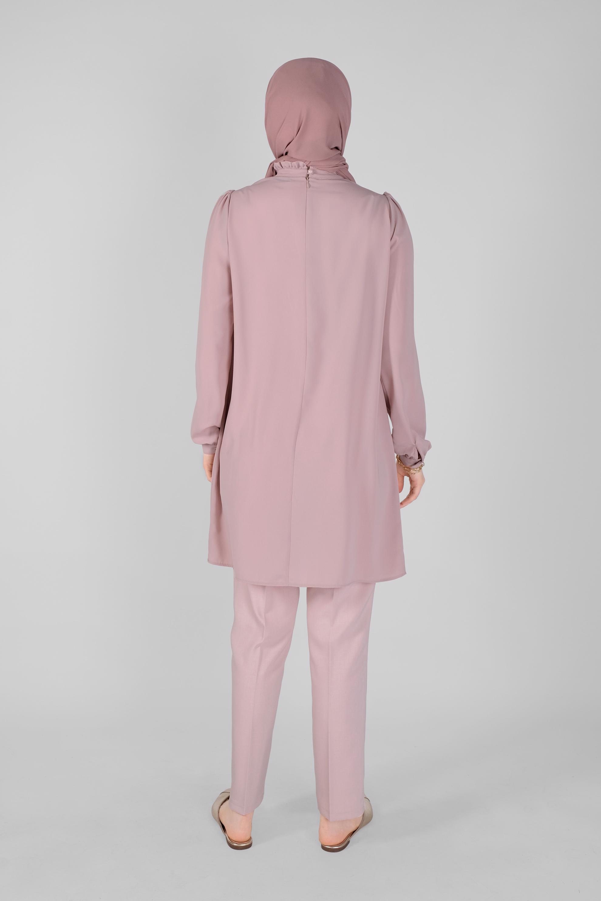 Tesettür giyim PUDRA YAKASI FIRFIR DETAYLI TUNİK 41576