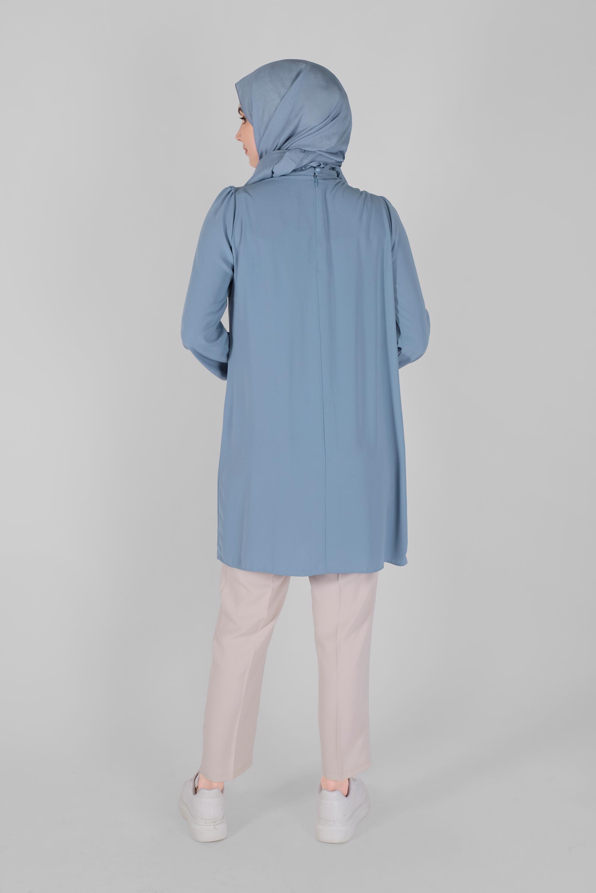 Tesettür giyim MAVİ YAKASI FIRFIR DETAYLI TUNİK 41576