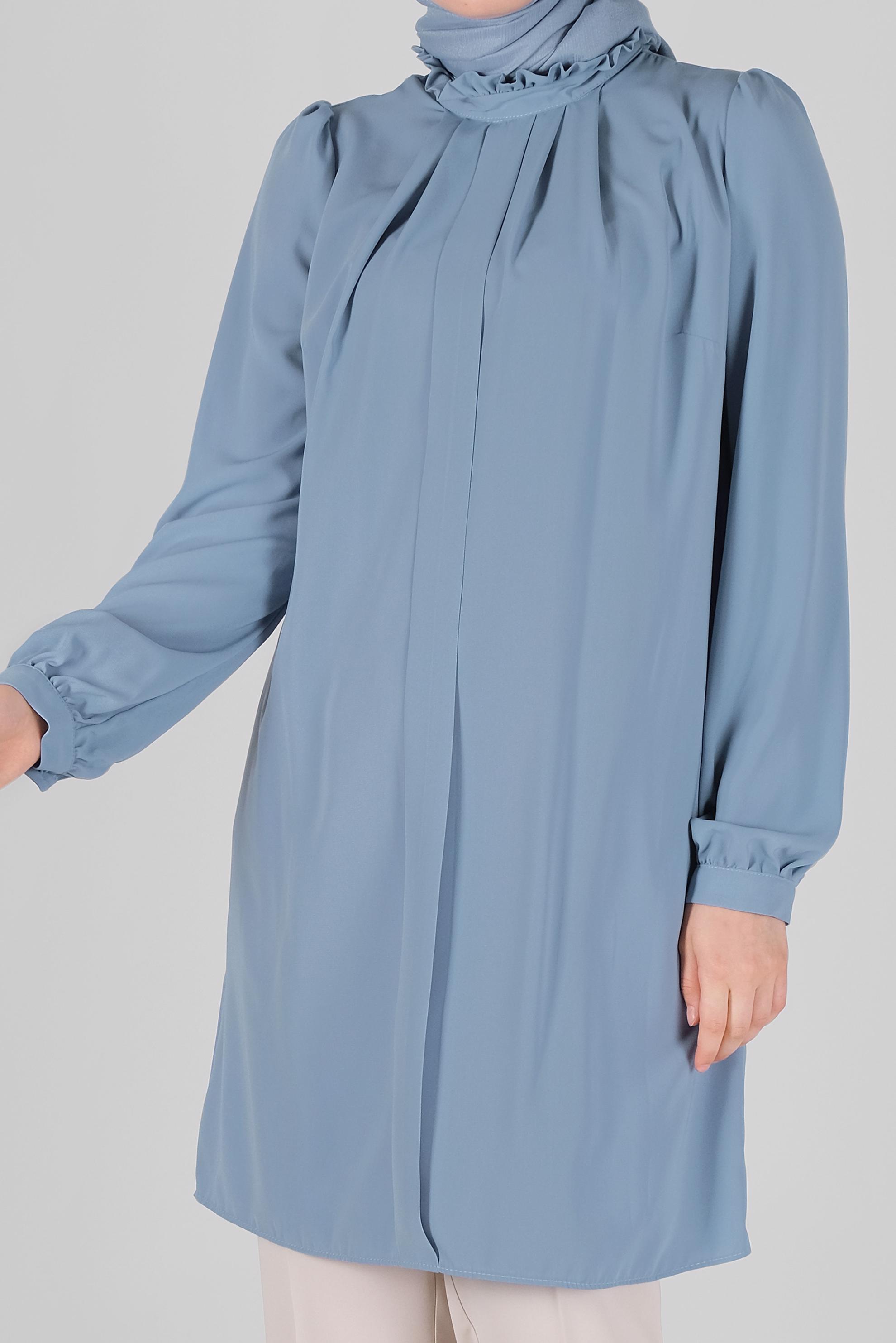 Tesettür giyim MAVİ YAKASI FIRFIR DETAYLI TUNİK 41576