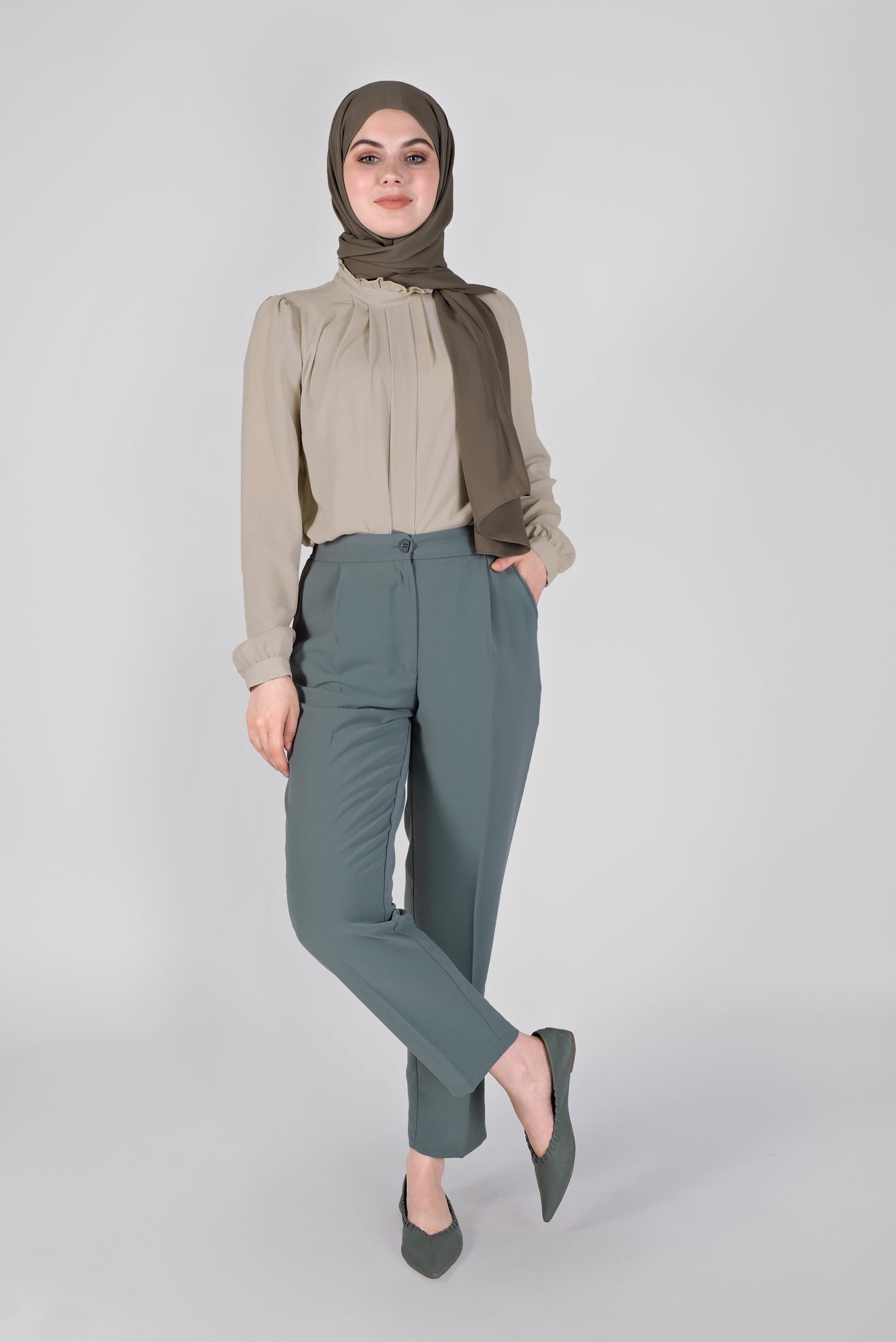 Tesettür giyim EKRU YAKASI FIRFIR DETAYLI TUNİK 41576