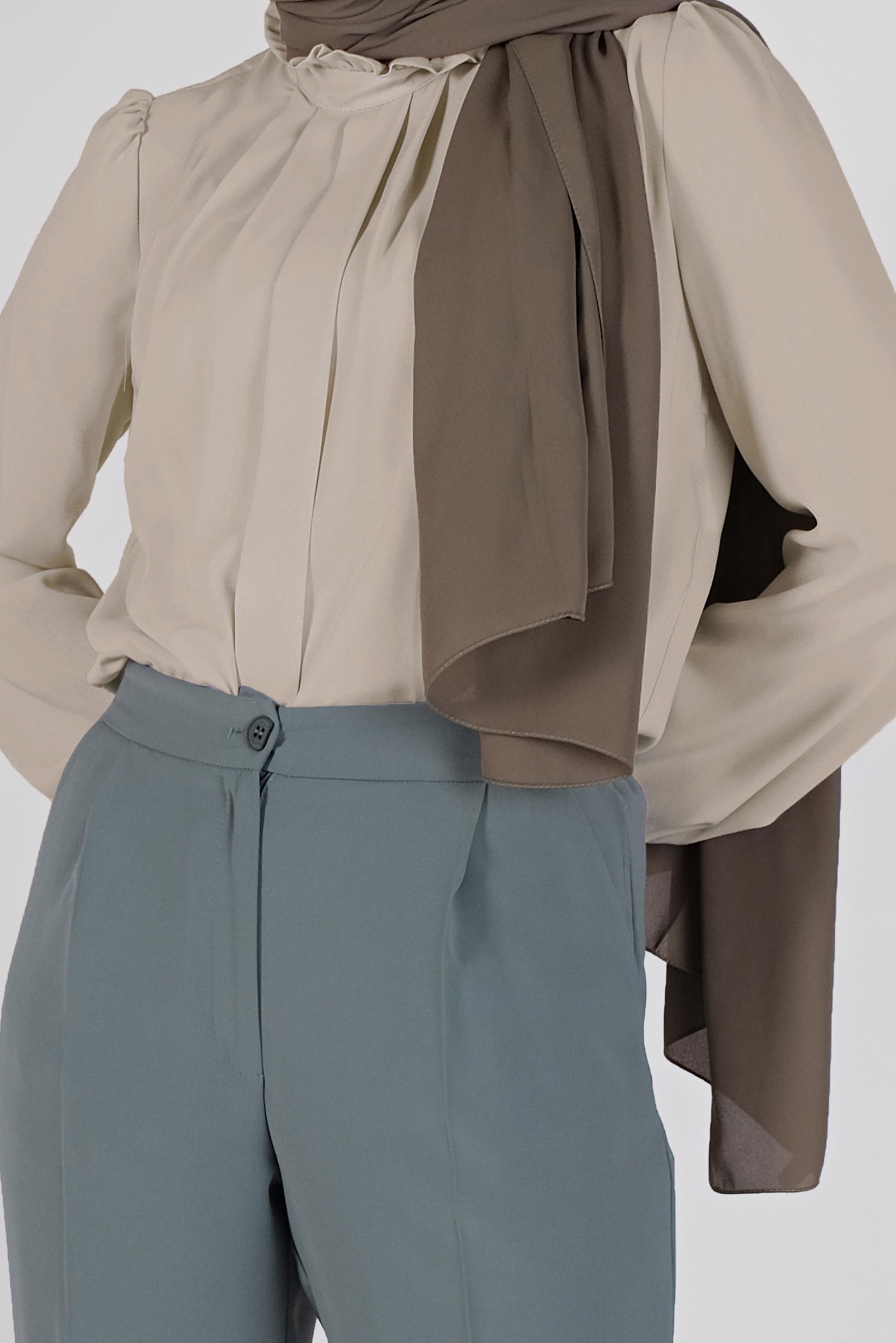 Tesettür giyim EKRU YAKASI FIRFIR DETAYLI TUNİK 41576