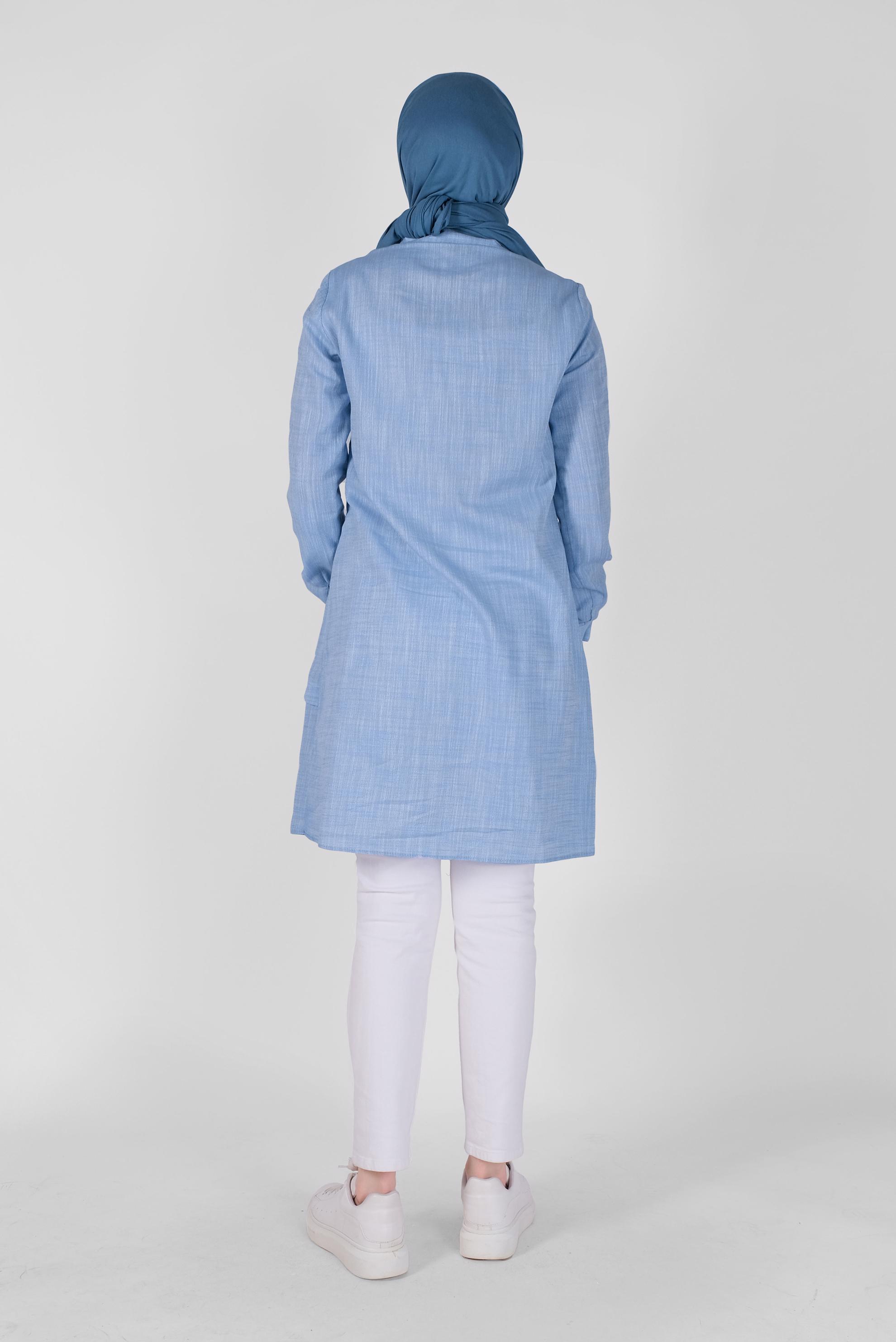 Tesettür giyim MAVİ PAMUKLU DÜĞME DETAYLI TUNİK 41577 