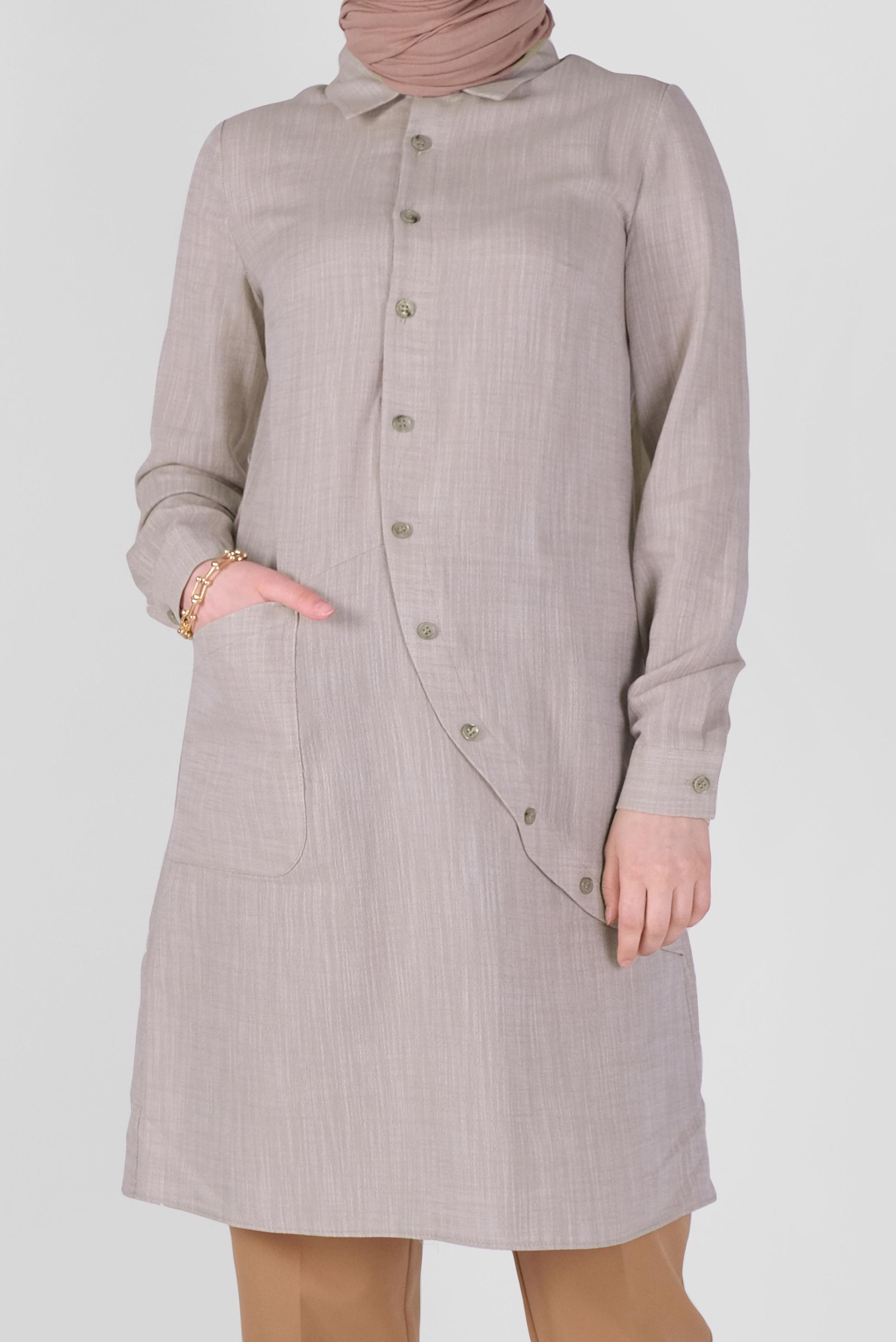 Tesettür giyim BEJ PAMUKLU DÜĞME DETAYLI TUNİK 41577 