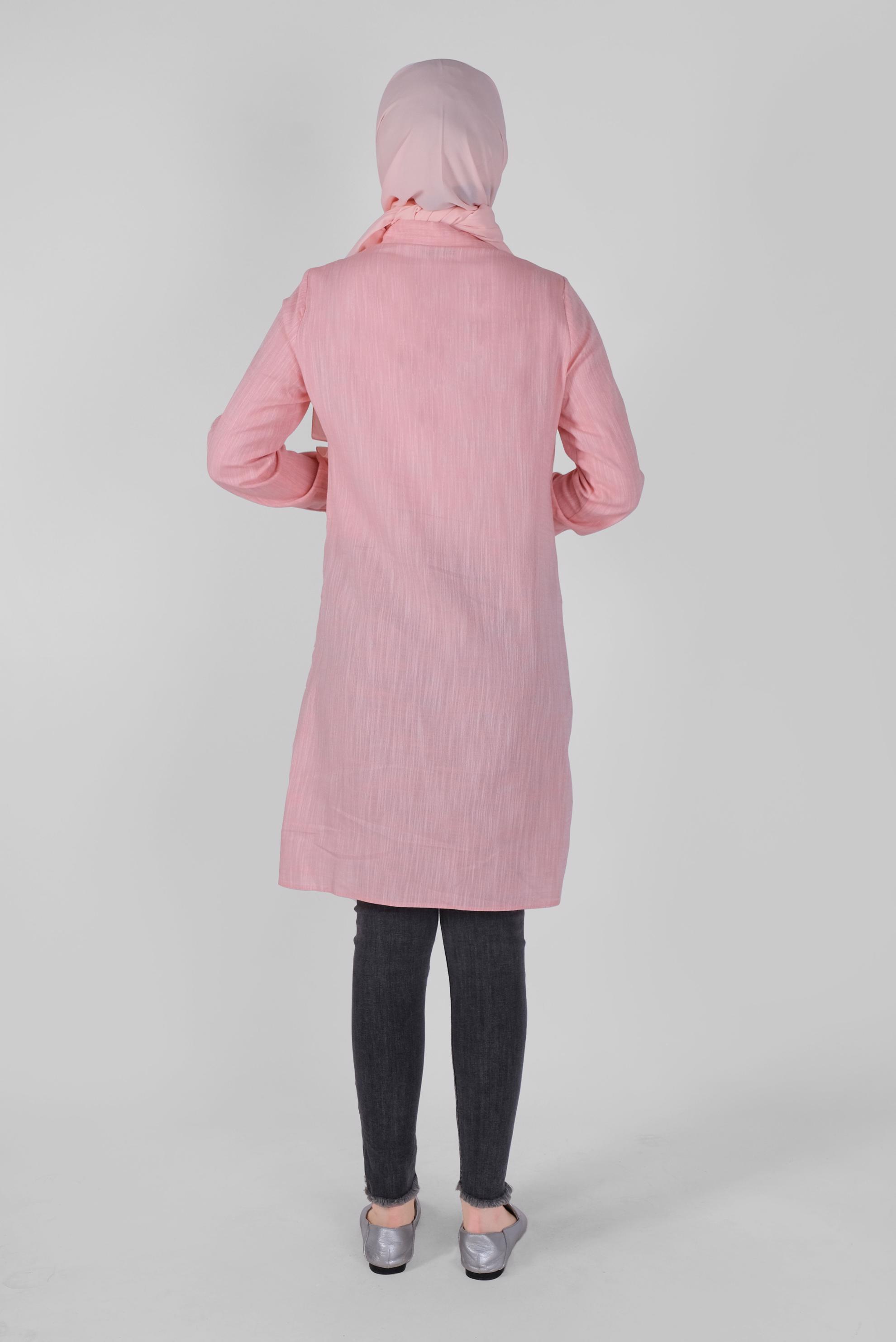 Tesettür giyim PUDRA PAMUKLU DÜĞME DETAYLI TUNİK 41577 