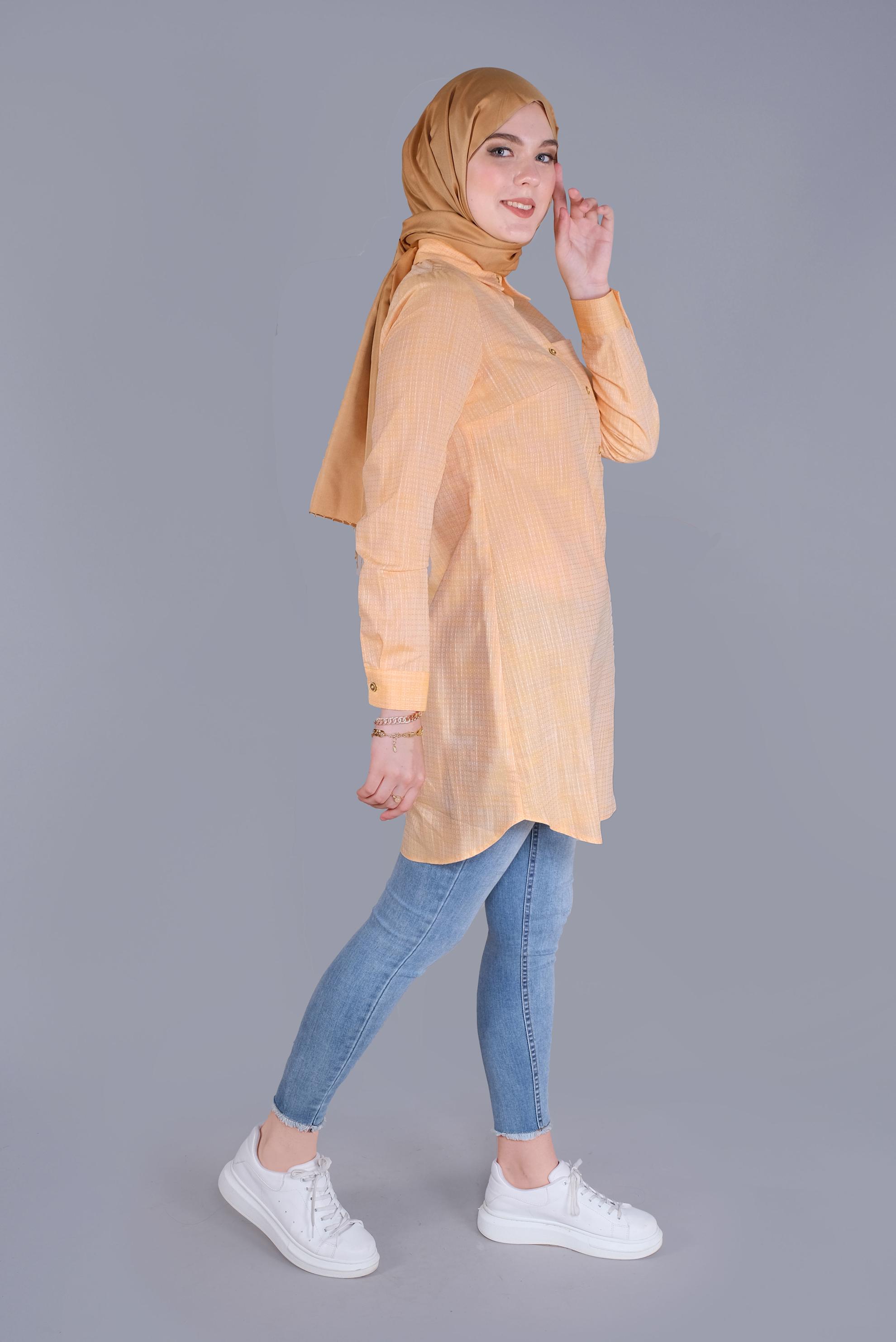 Tesettür giyim SARI DÜĞME DETAYLI TUNİK 41579