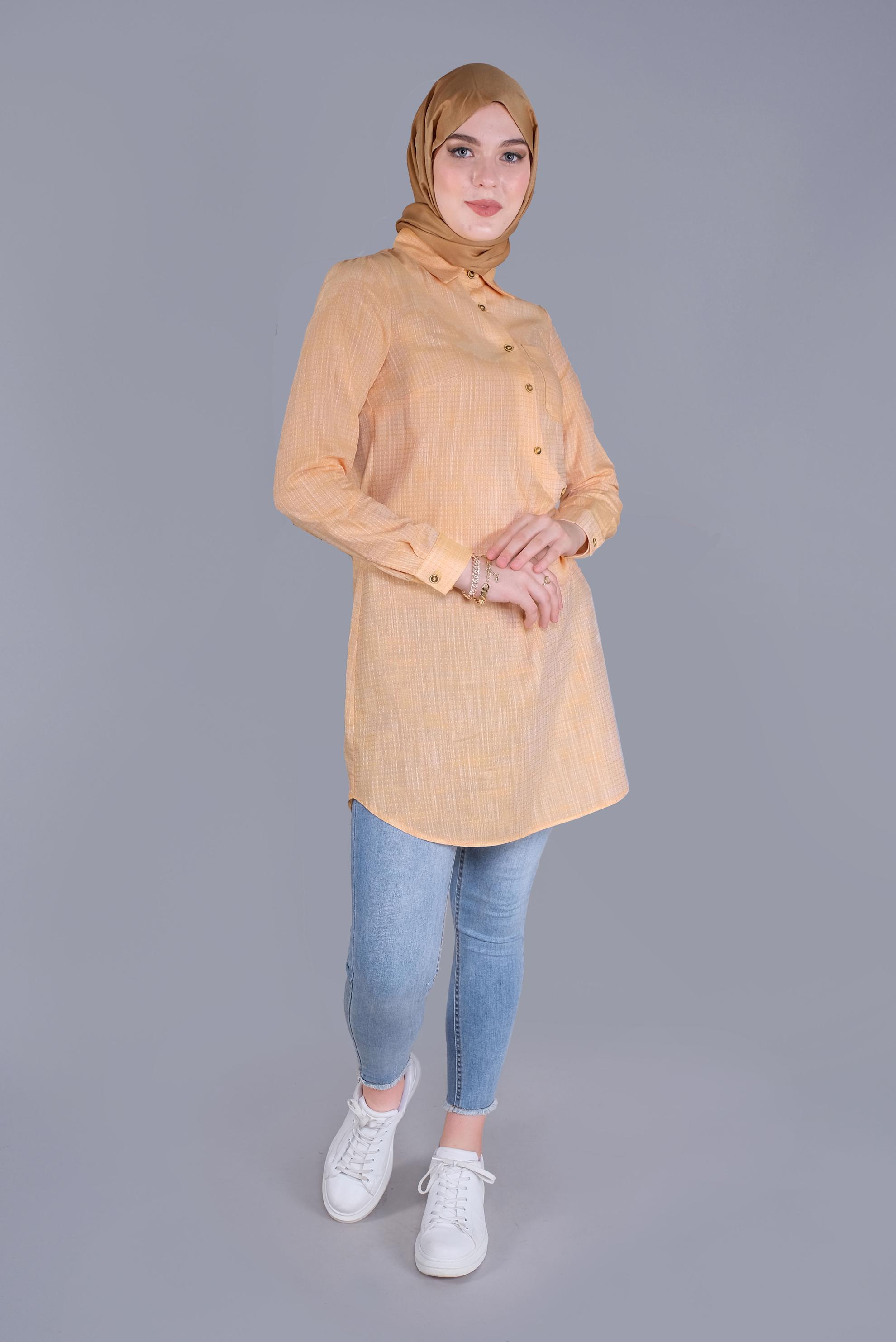 Tesettür giyim SARI DÜĞME DETAYLI TUNİK 41579