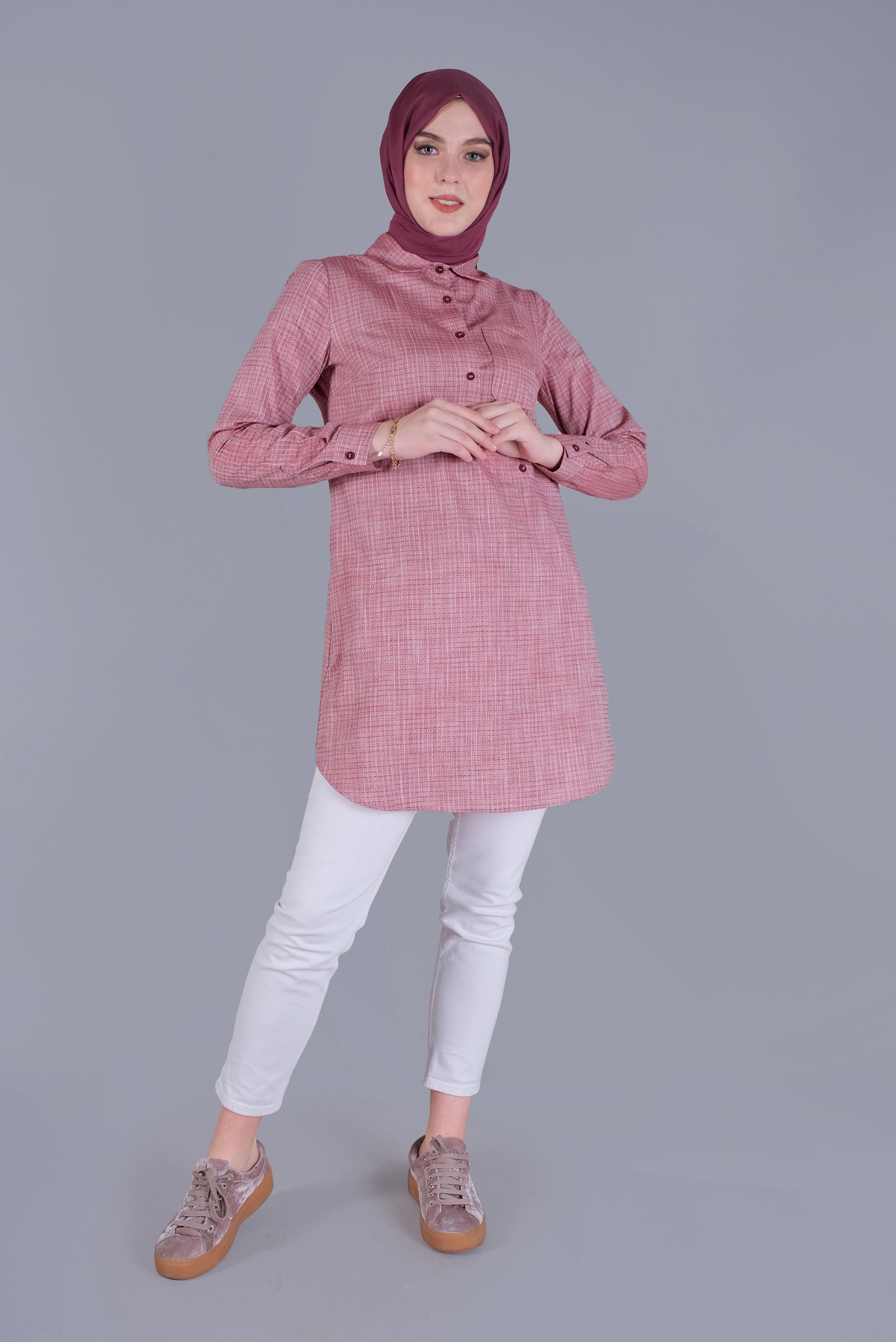 Tesettür giyim BORDO DÜĞME DETAYLI TUNİK 41579