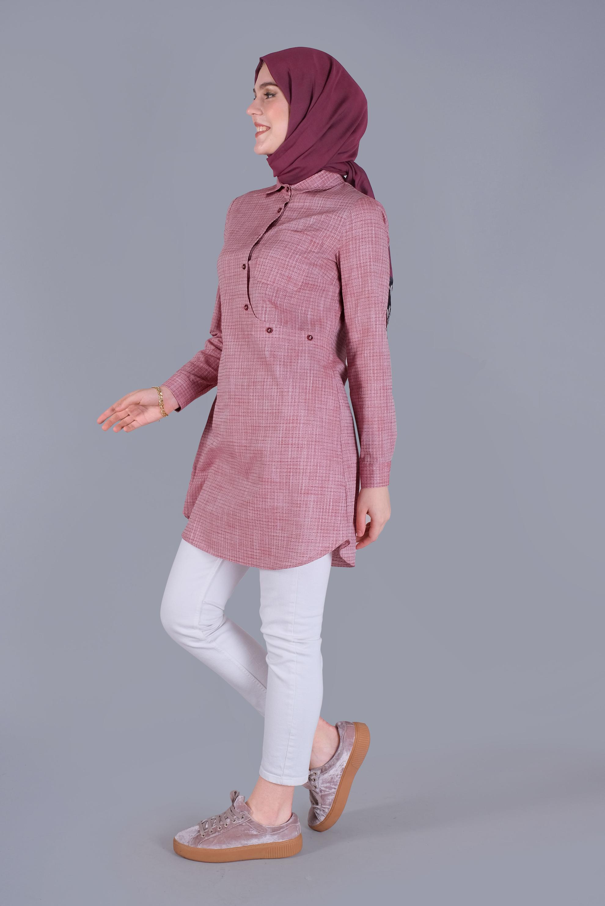Tesettür giyim BORDO DÜĞME DETAYLI TUNİK 41579